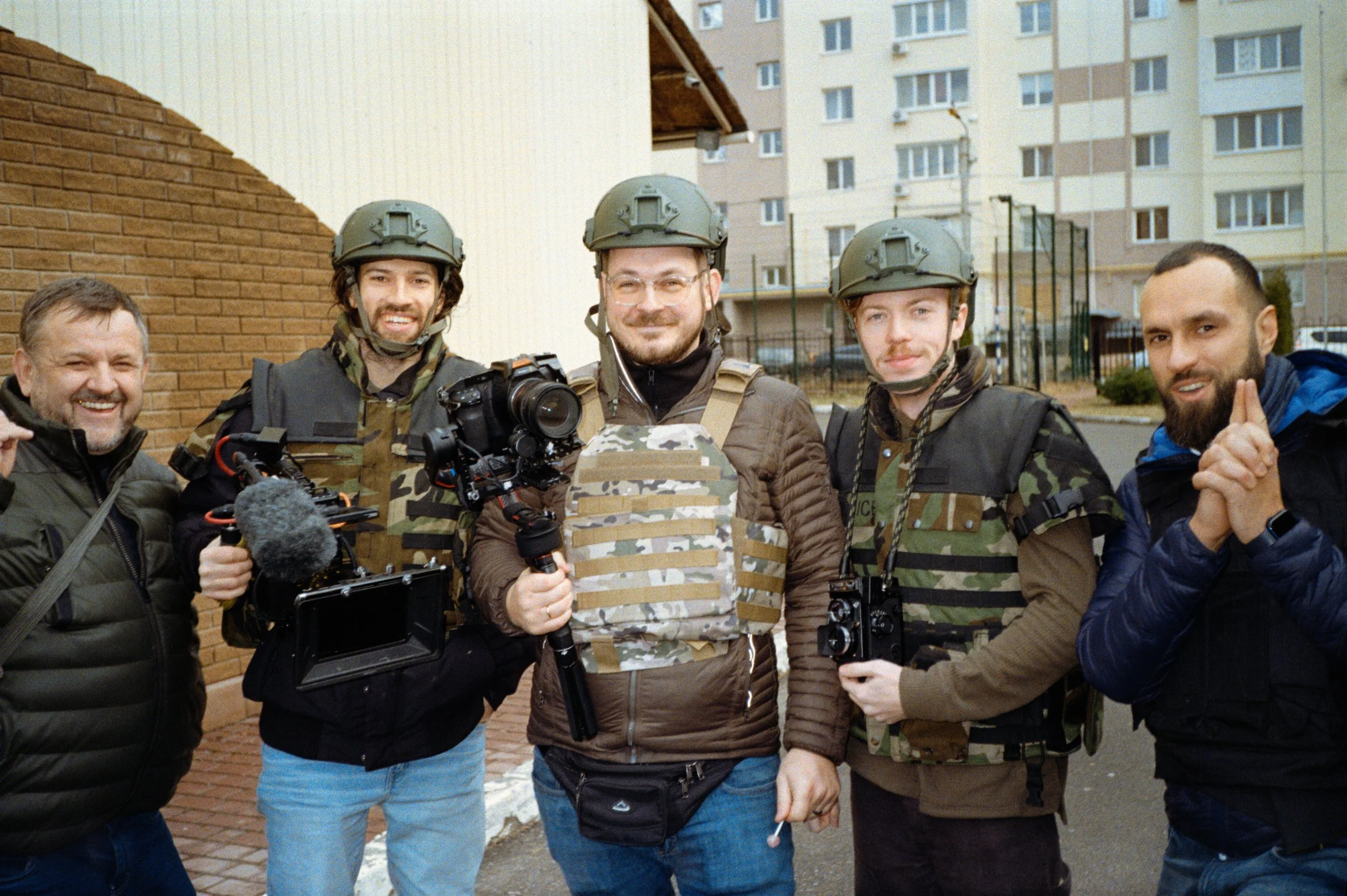 Josh Etheridge, Tim Moroz and Noah Stone documenting the Russian invasion of Ukraine outside of Kharkiv city