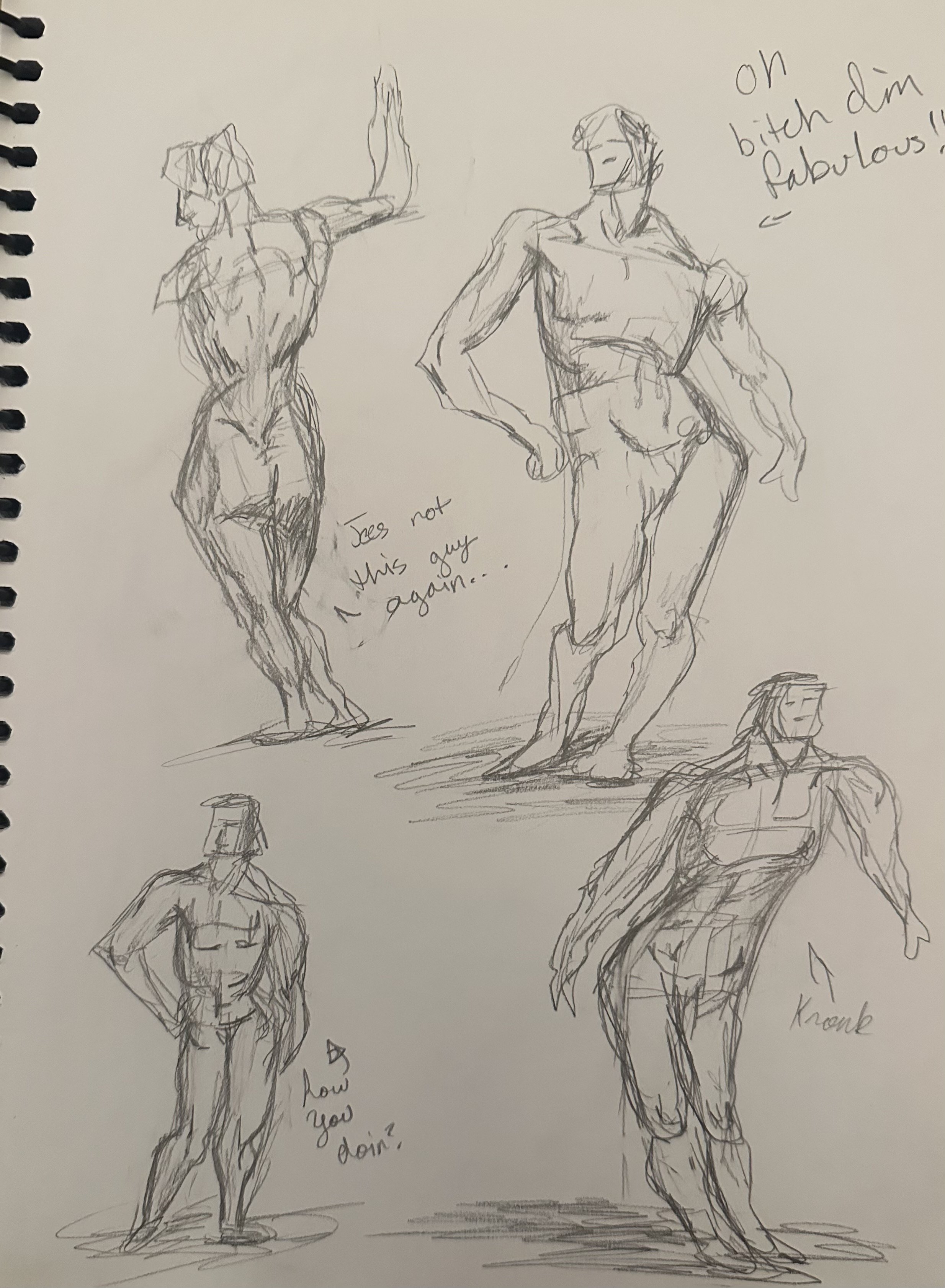 These are drawings Amelia Leslie did as a teenager. They are gesture figure drawings.