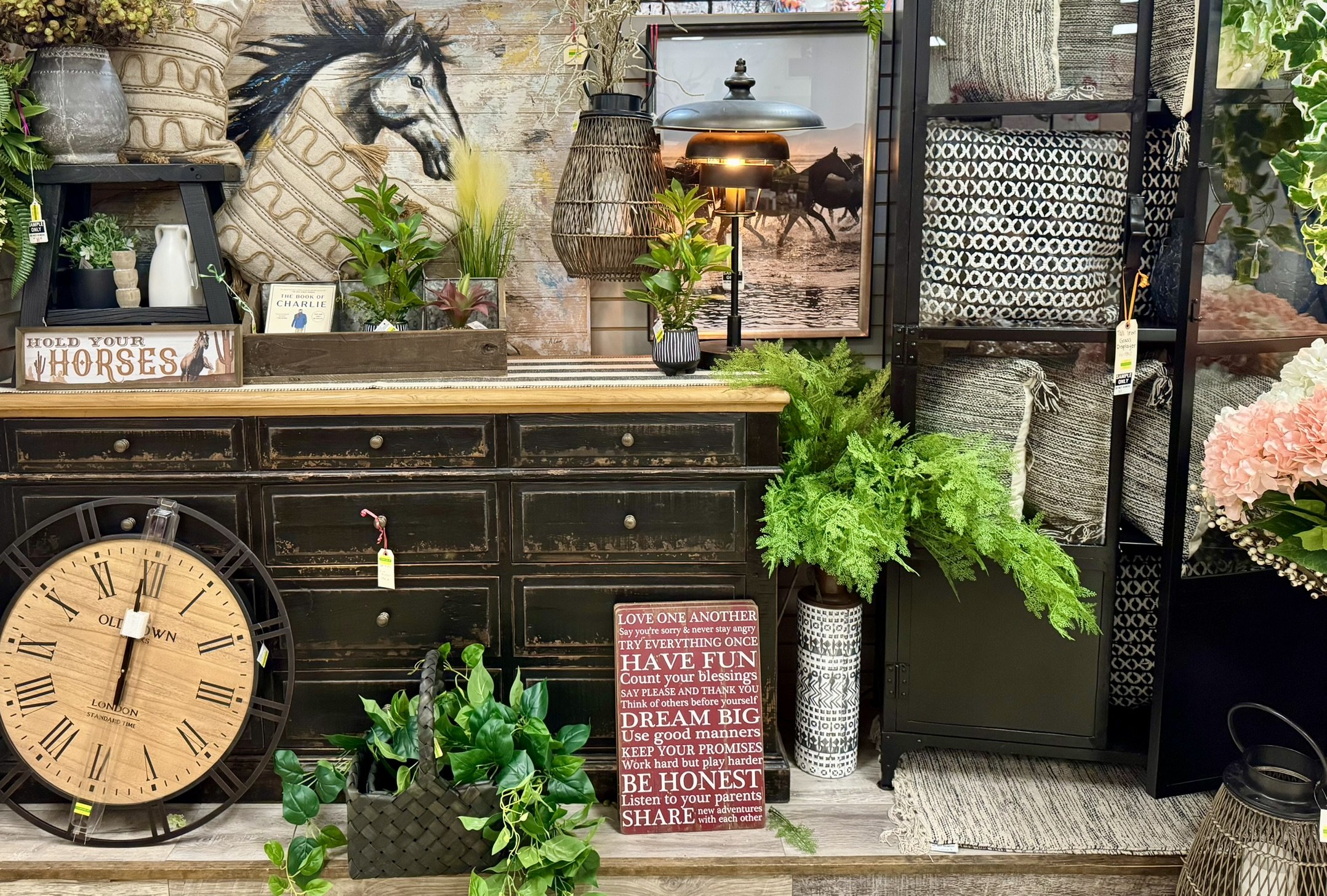 Coyle's furniture with a rustic look and horse pictures