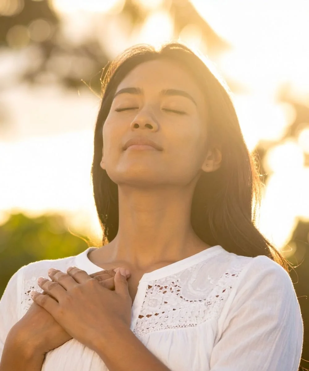 Woman practicing grounding techniques