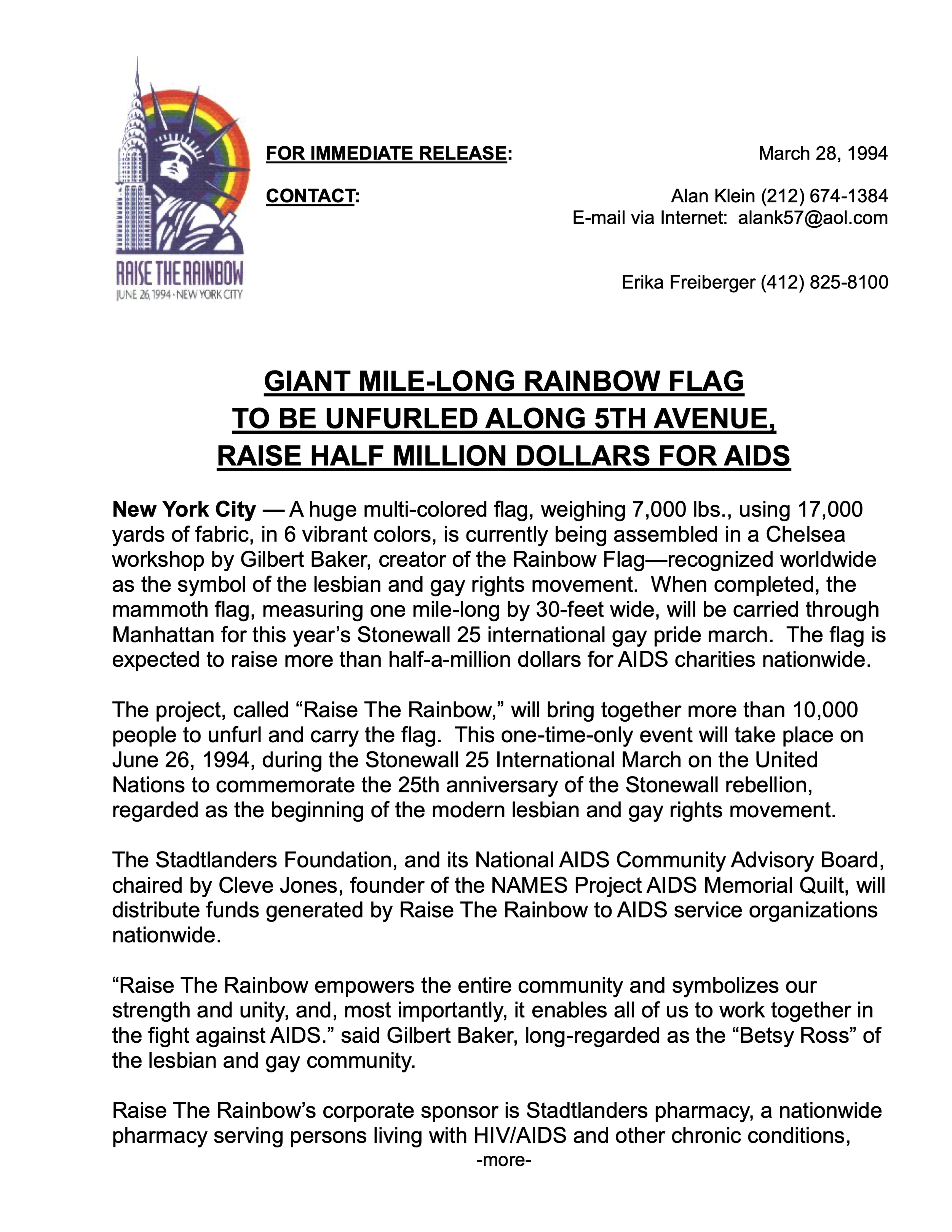 Giant Mile-Long Rainbow Flag To Be Unfurled Along 5th Avenue, Raise Half Million Dollars For AIDS