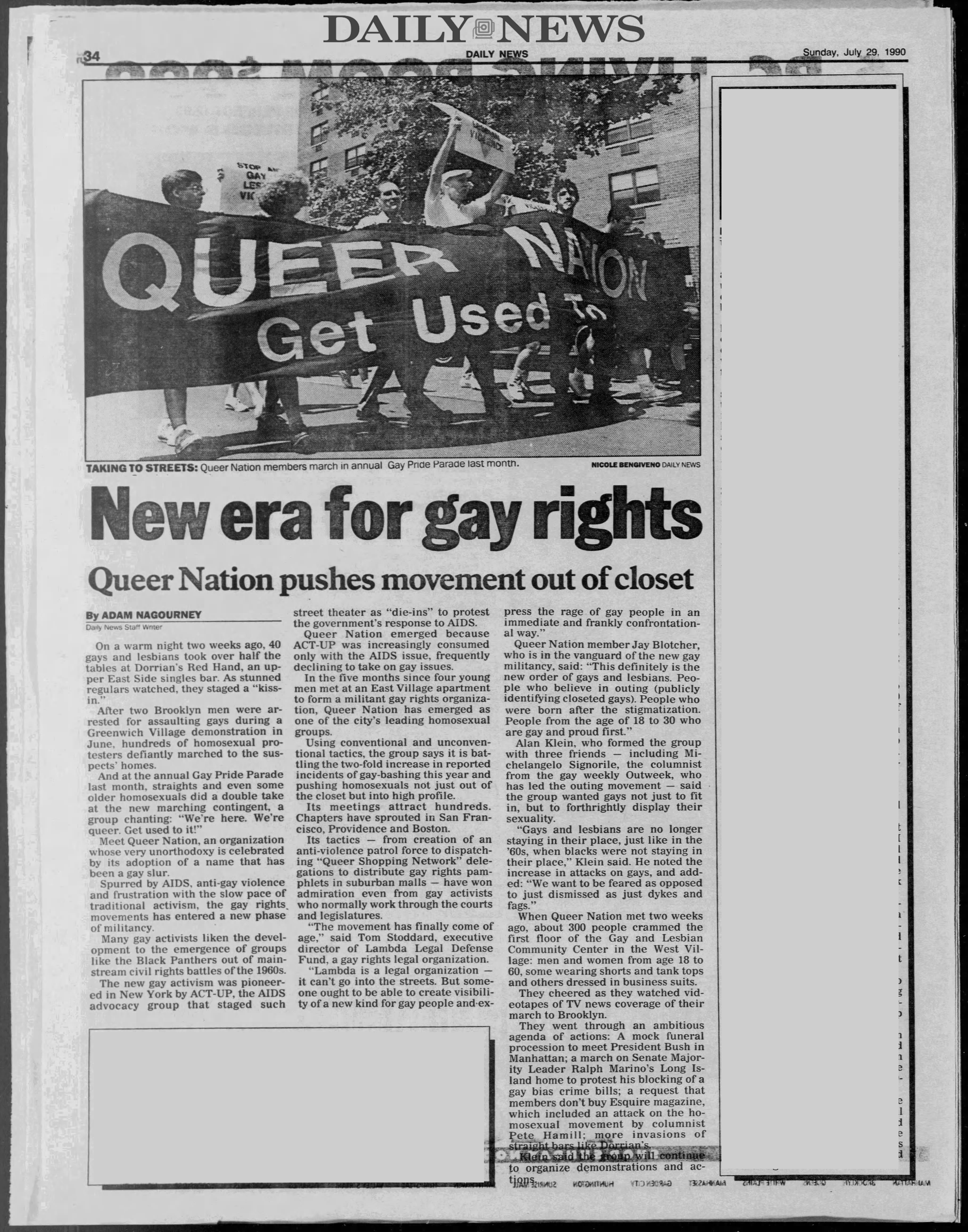 Daily News: "New era for gay rights; Queer Nation pushes movement out of closet"