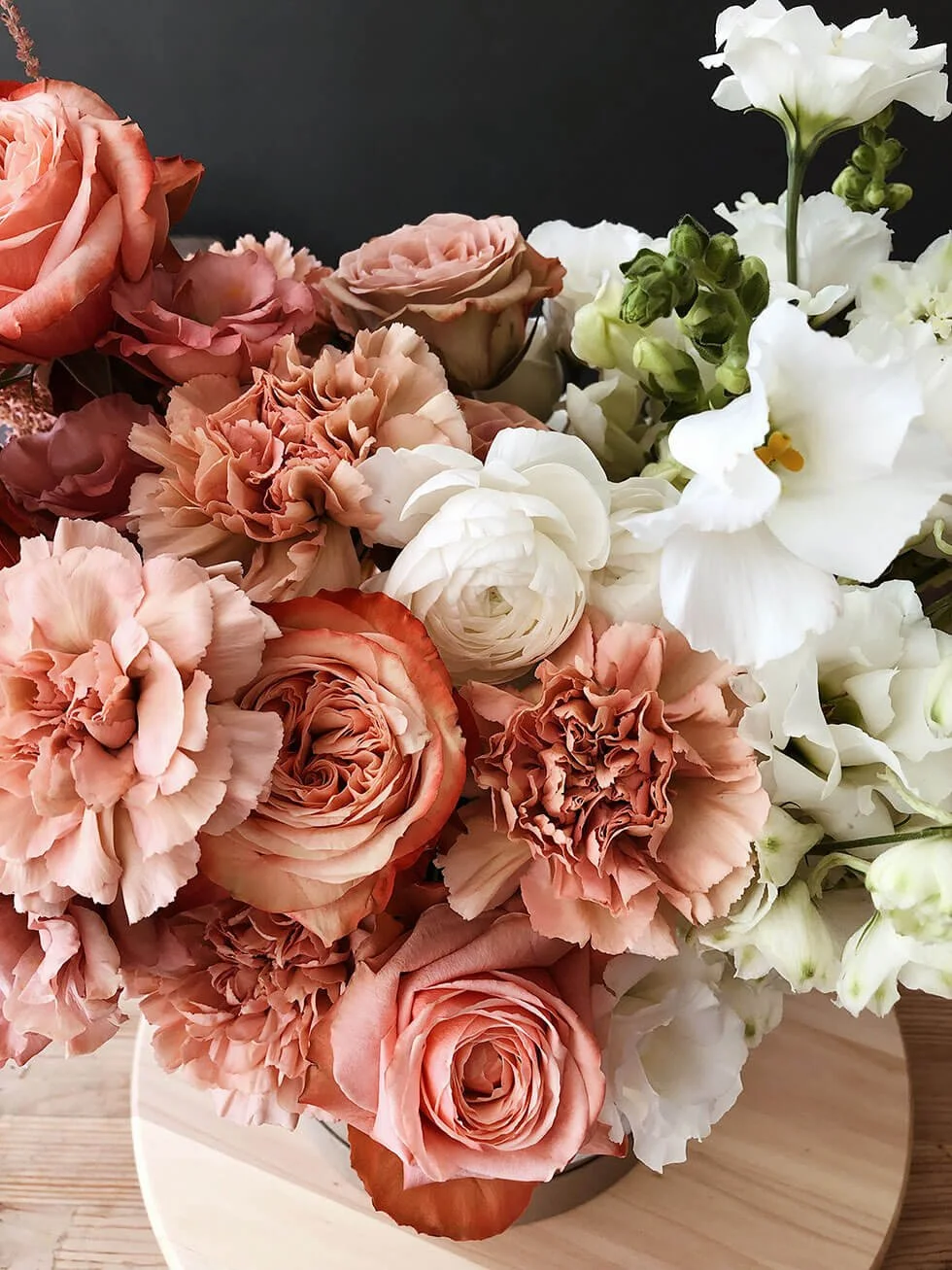Dusty red and white roses