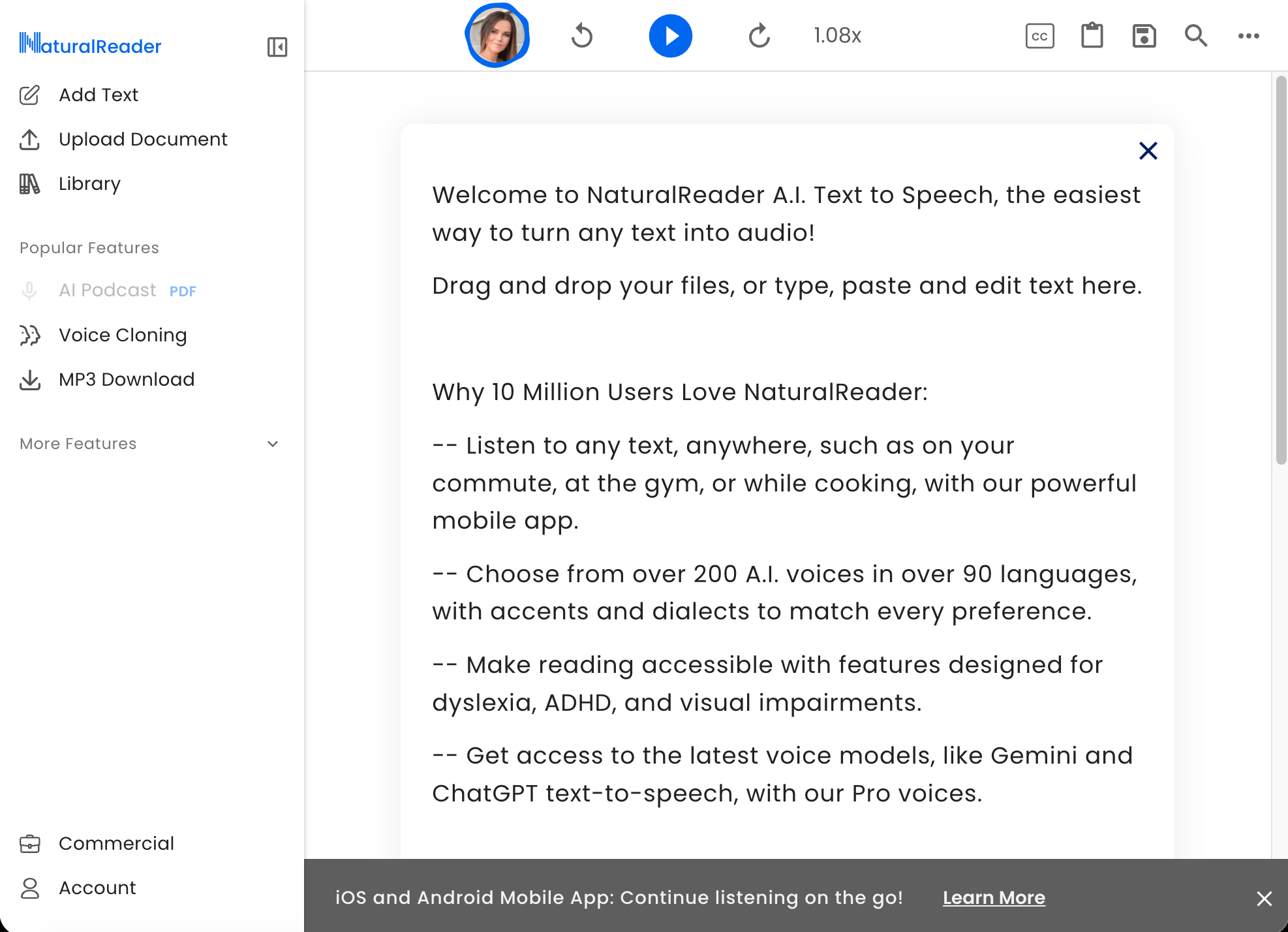 Natural Readers A.I. Text to Speech Screenshot