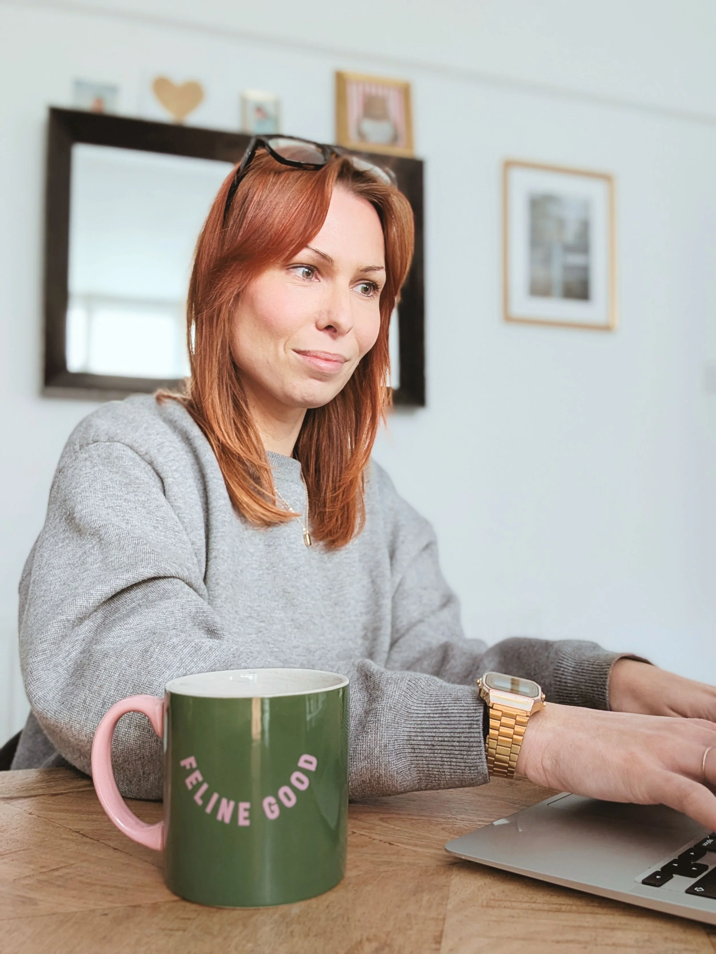 freelance copywriter working at desk