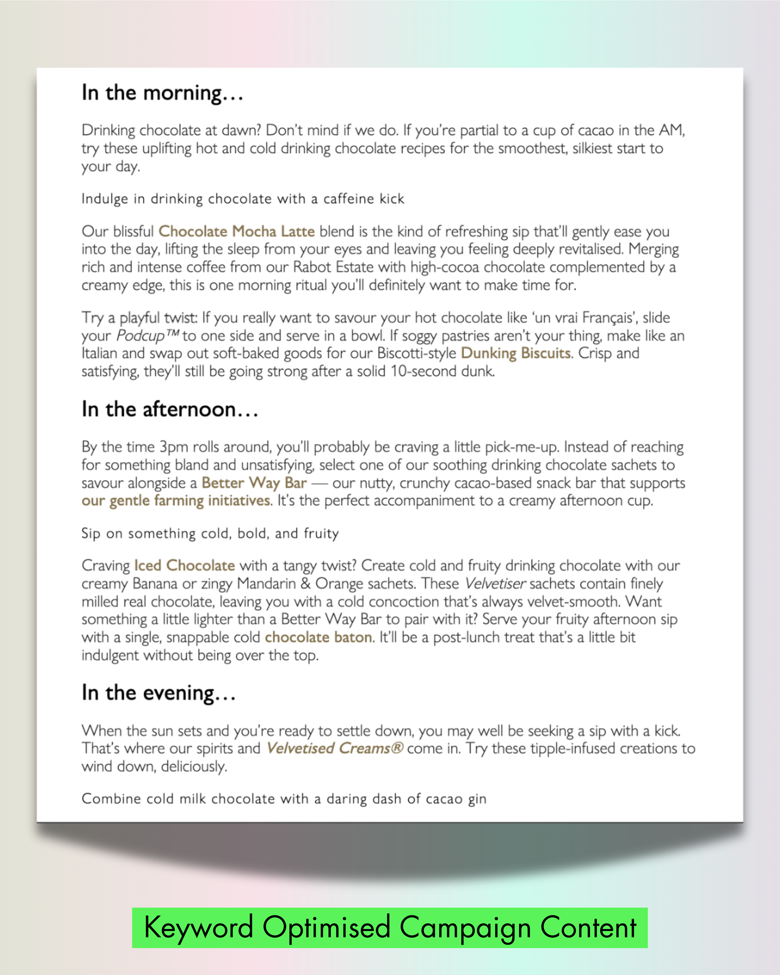 Playful campaign copy for Hotel Chocolat