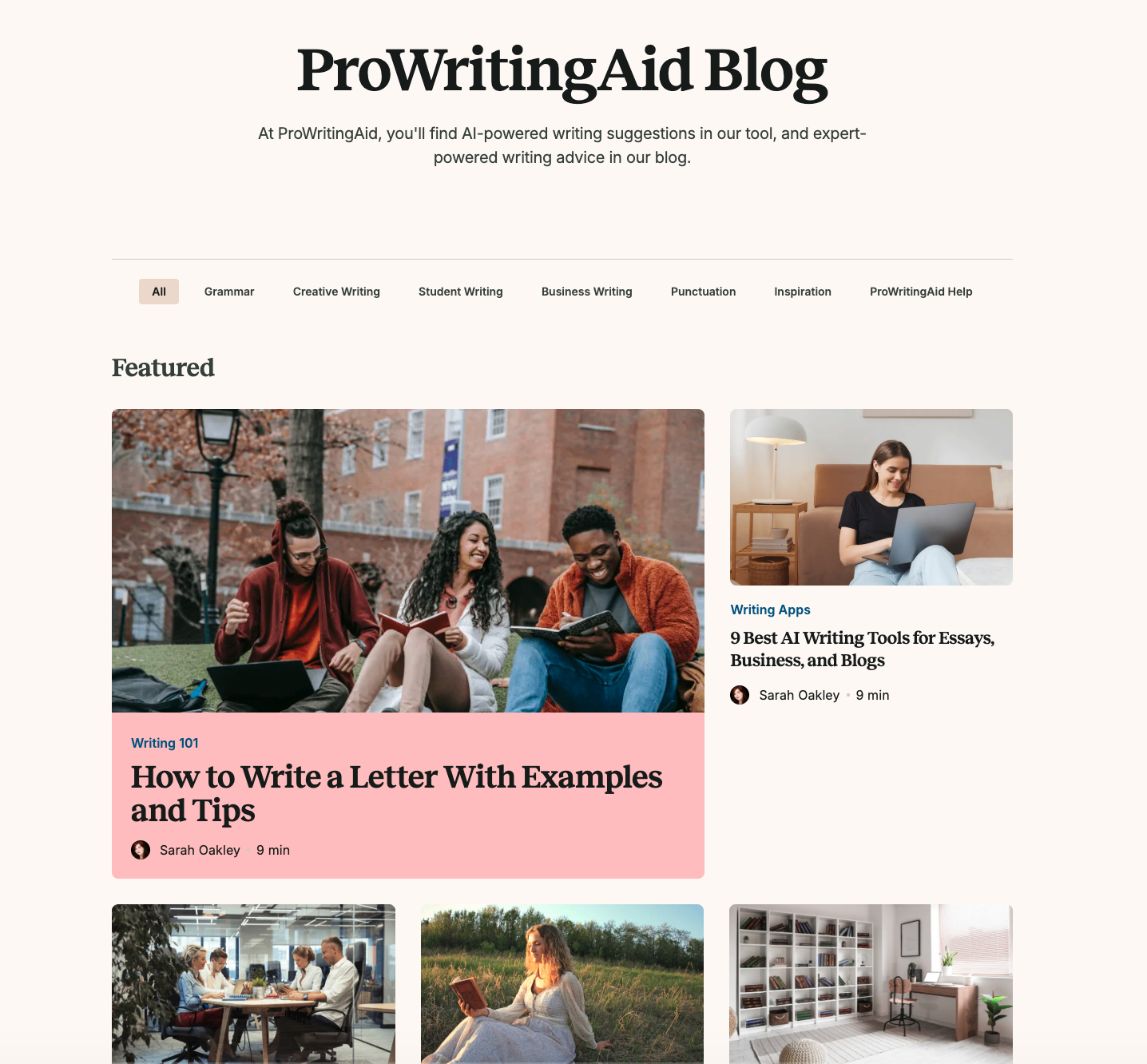 prowriting aid blog home screen screenshot