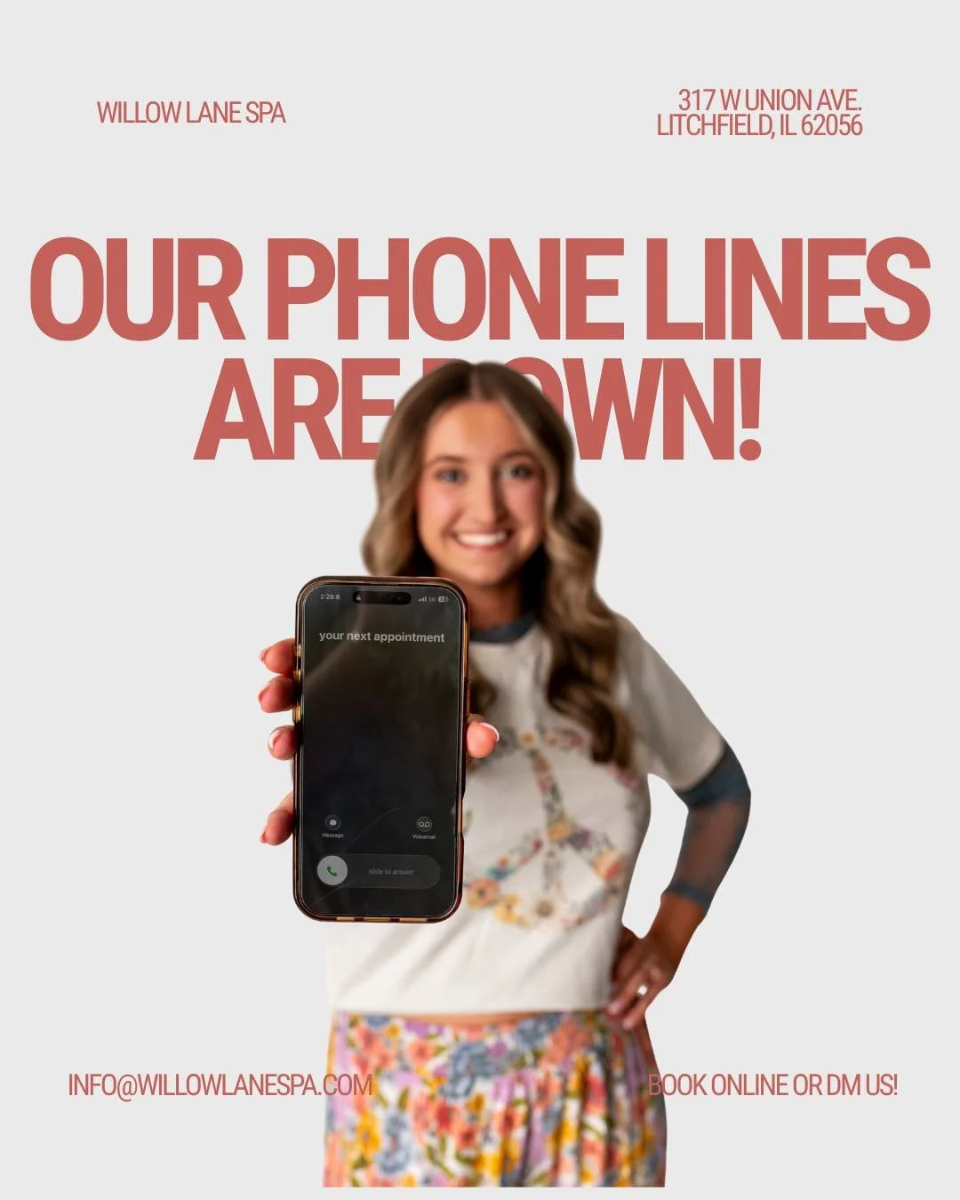 Phones are down 📵
Please DM us, email us, or book online.
Thank you for being so patient 🤍