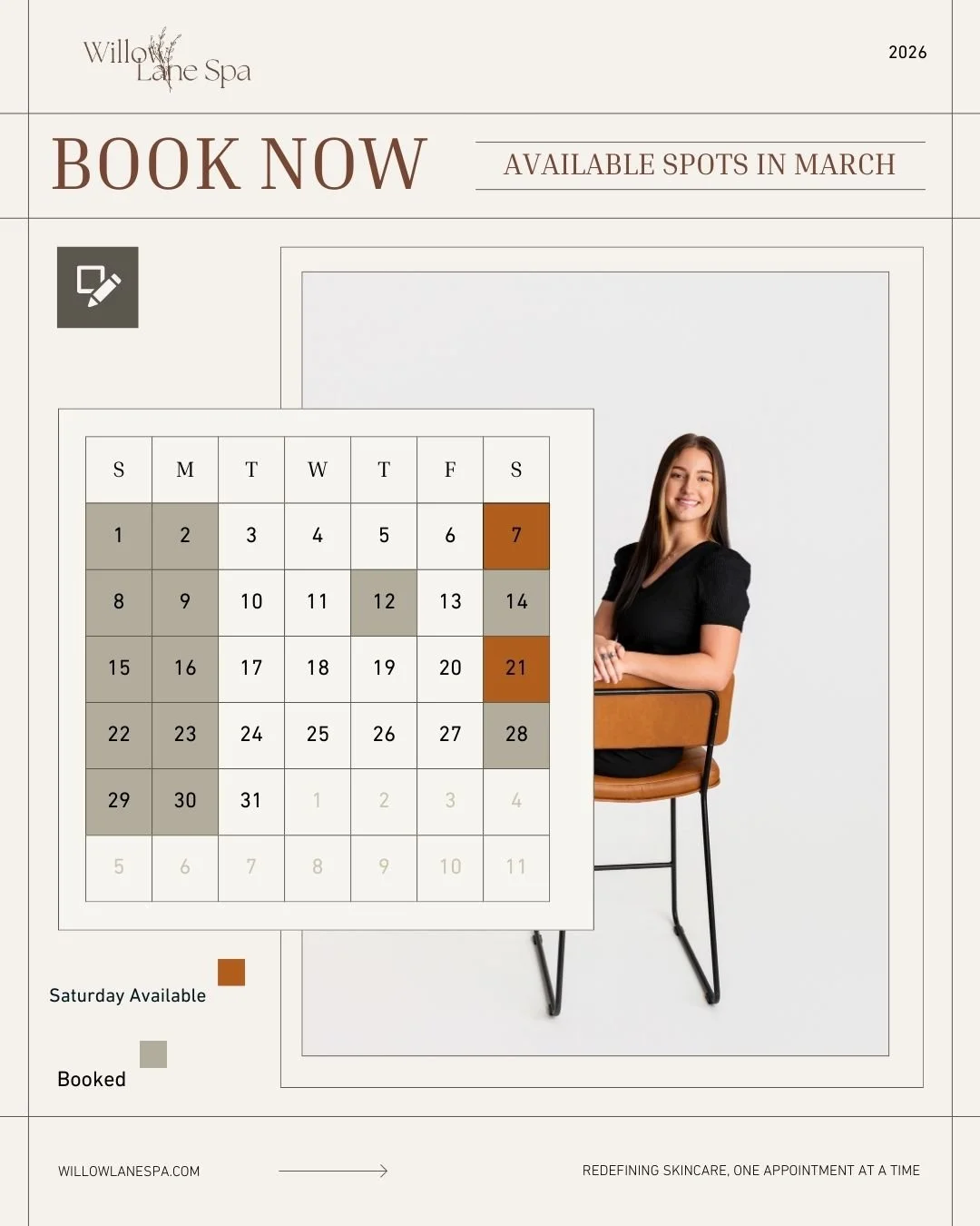 March is filling quickly 👀

If you need a refresh before spring events, photos, or just because &mdash; now is the time to get on the books. Limited Saturday availability + prime evening spots won&rsquo;t last long.

Book now and step into spring gl