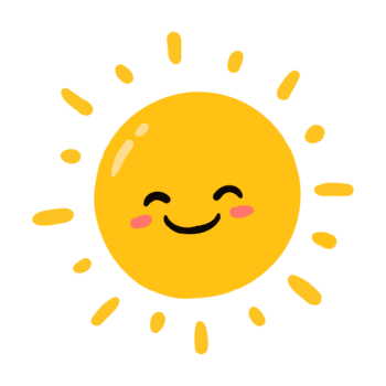 A smiling cartoon sun with a happy face and rosy cheeks.