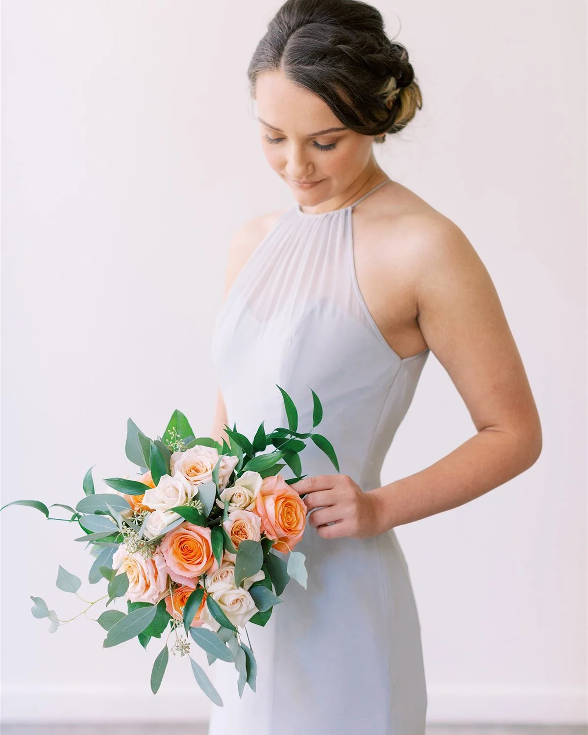 princess polly baby blue dress Chiffon V-neck Simple Pleated Long Slit Bridesmaid Dress, FC2389