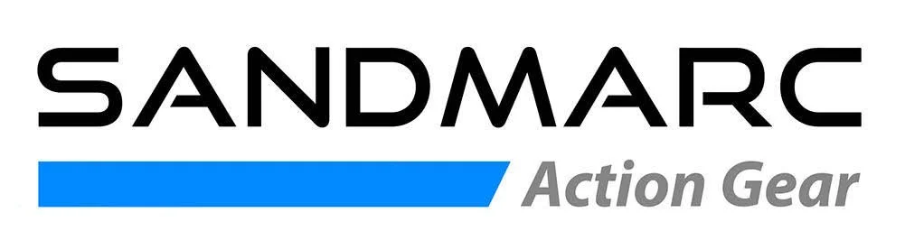 Sandmarc Action Gear logo with black text, blue stripe, and gray text