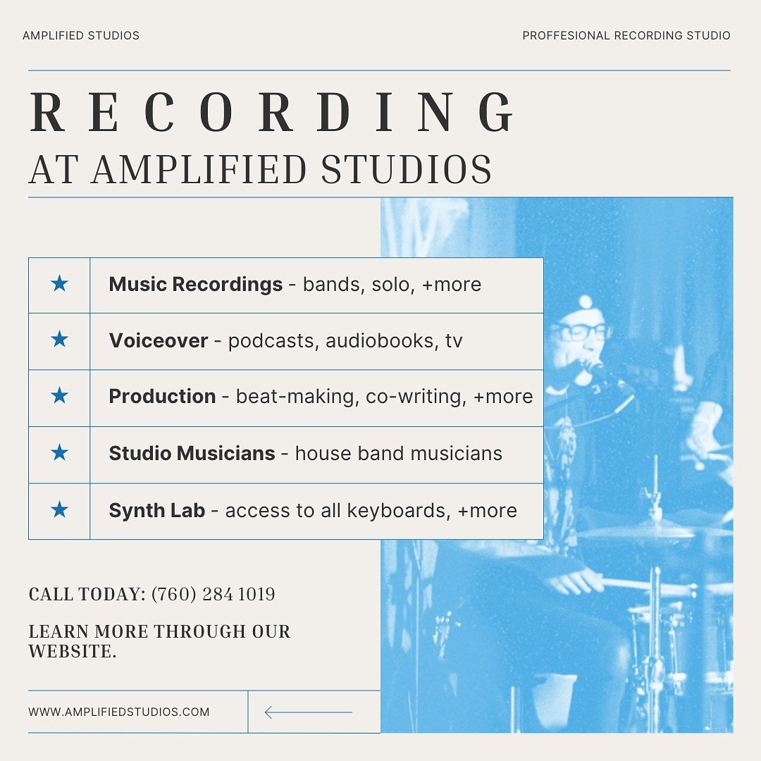 🎙️✨ Amplify your sound with us! From top-notch recording sessions to expert mixing and mastering, we&rsquo;ve got all your audio needs covered. Ready to make your next project shine? Book your session now and let&rsquo;s create something amazing tog