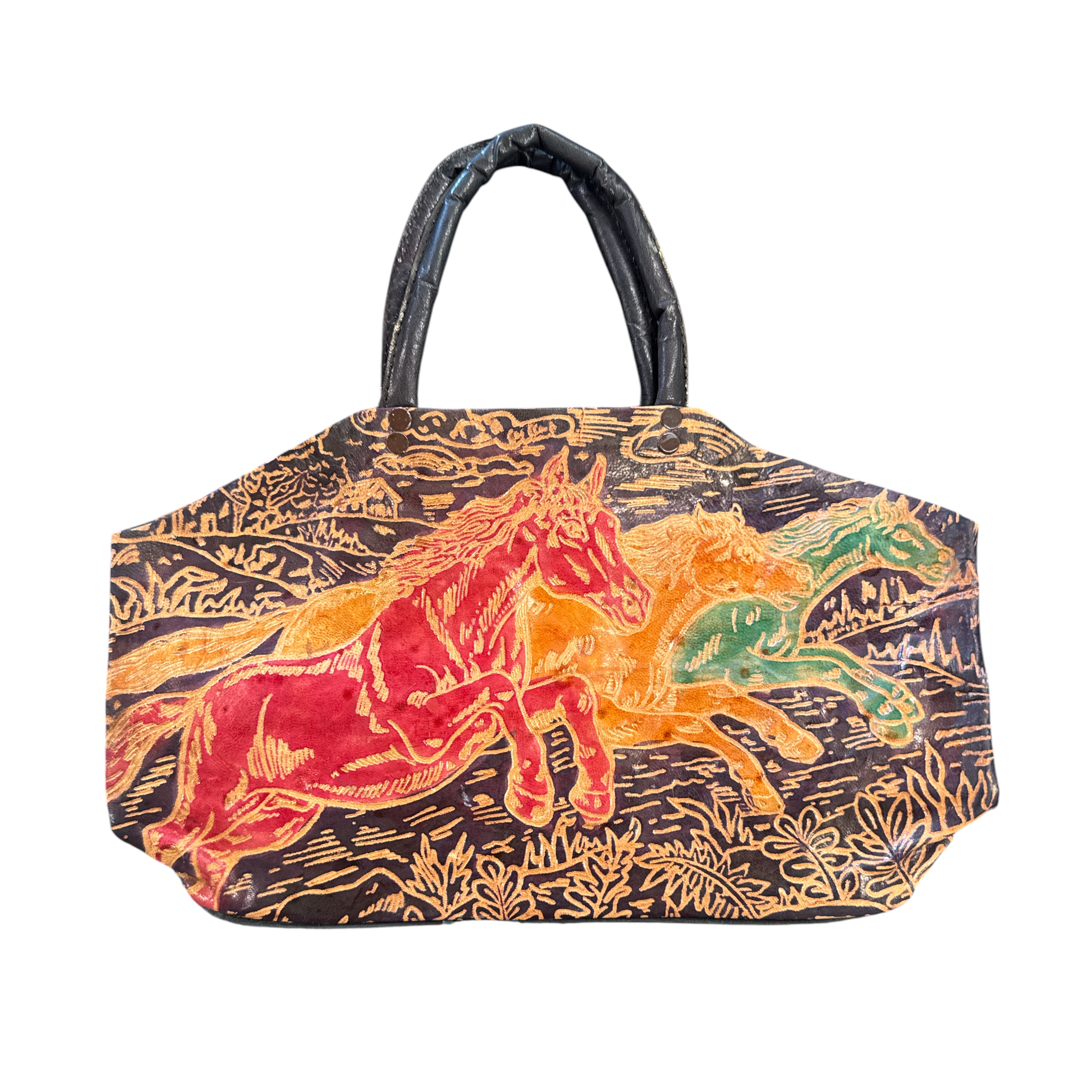 Embossed Leather Horse Handbag