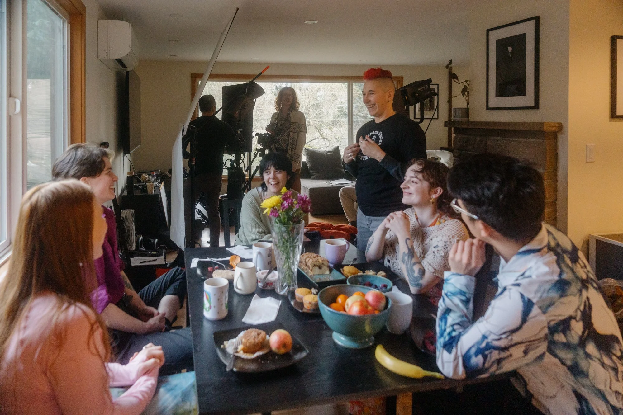 Writer/Director Ren Caldwell connects with the actors prior to a scene