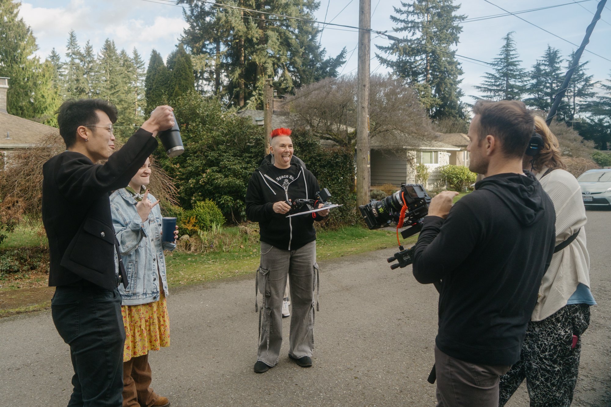 Last shot of Day 1! Walk-and-talk with "Leo" (James Lee) and "Gina" (Hal Adams)