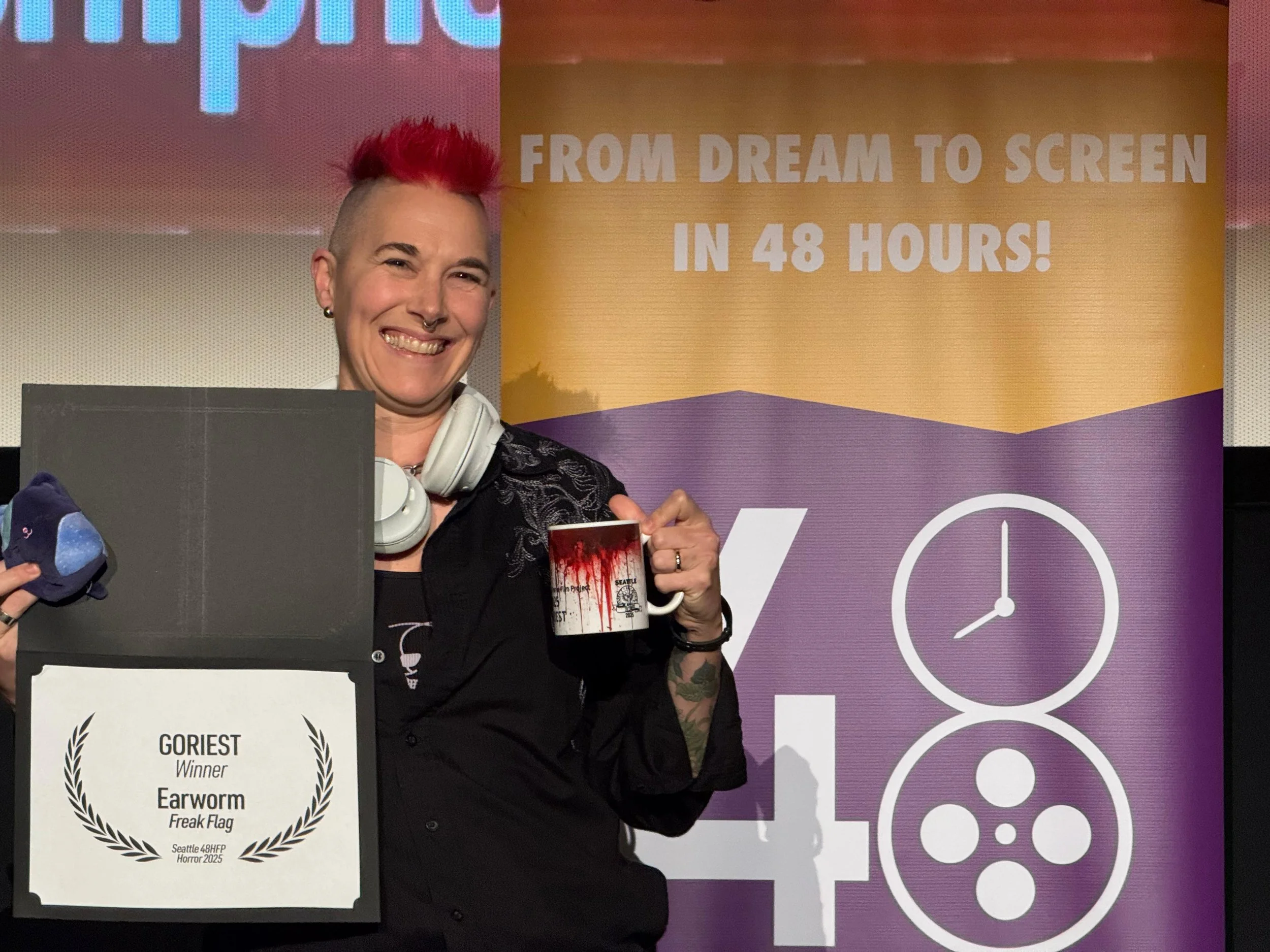 Ren (Writer/Director) accepting the award for "Goriest" on behalf of the team