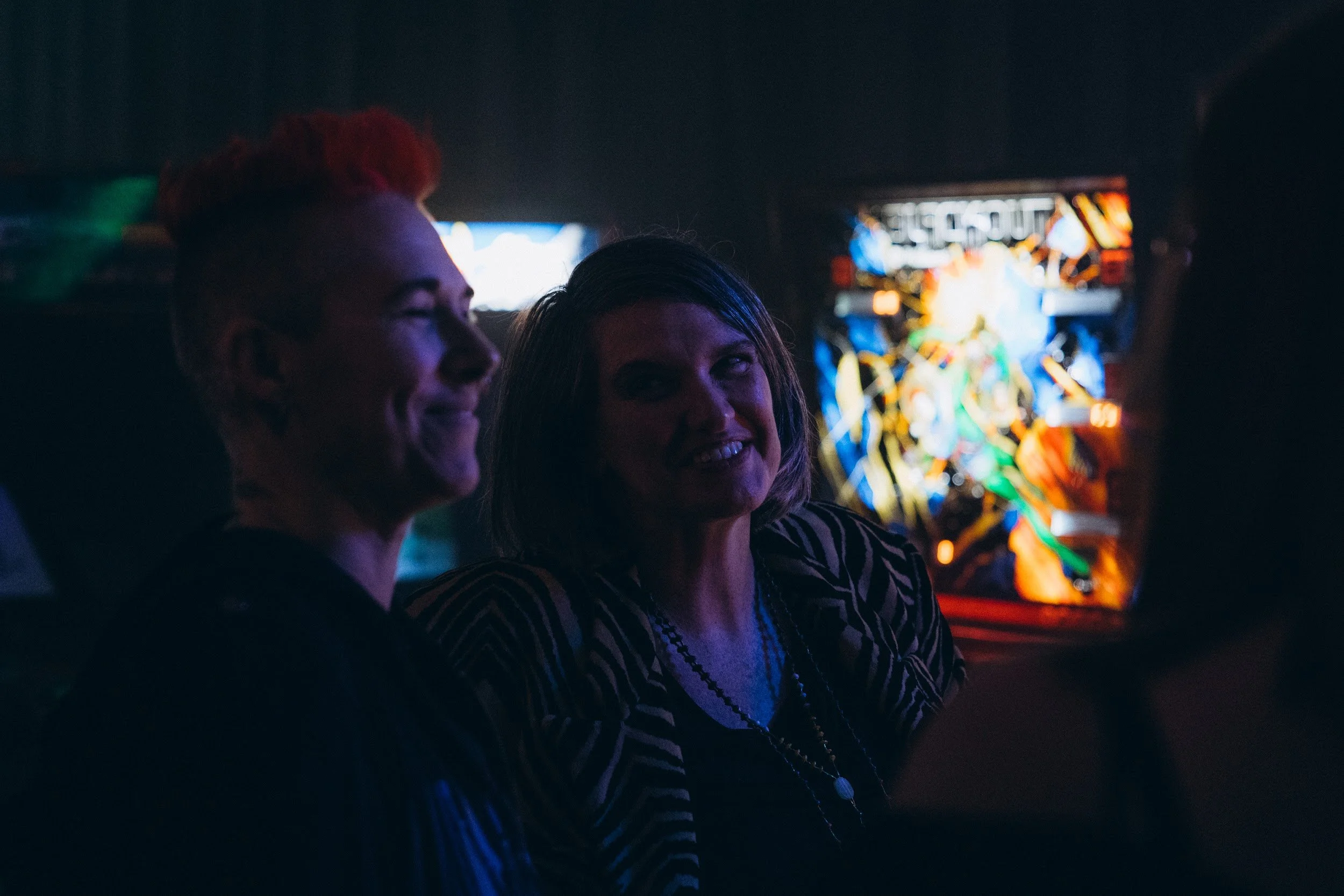 Writer/Director Ren Caldwell chats with Michelle (Helena) at Southgate Arcade.