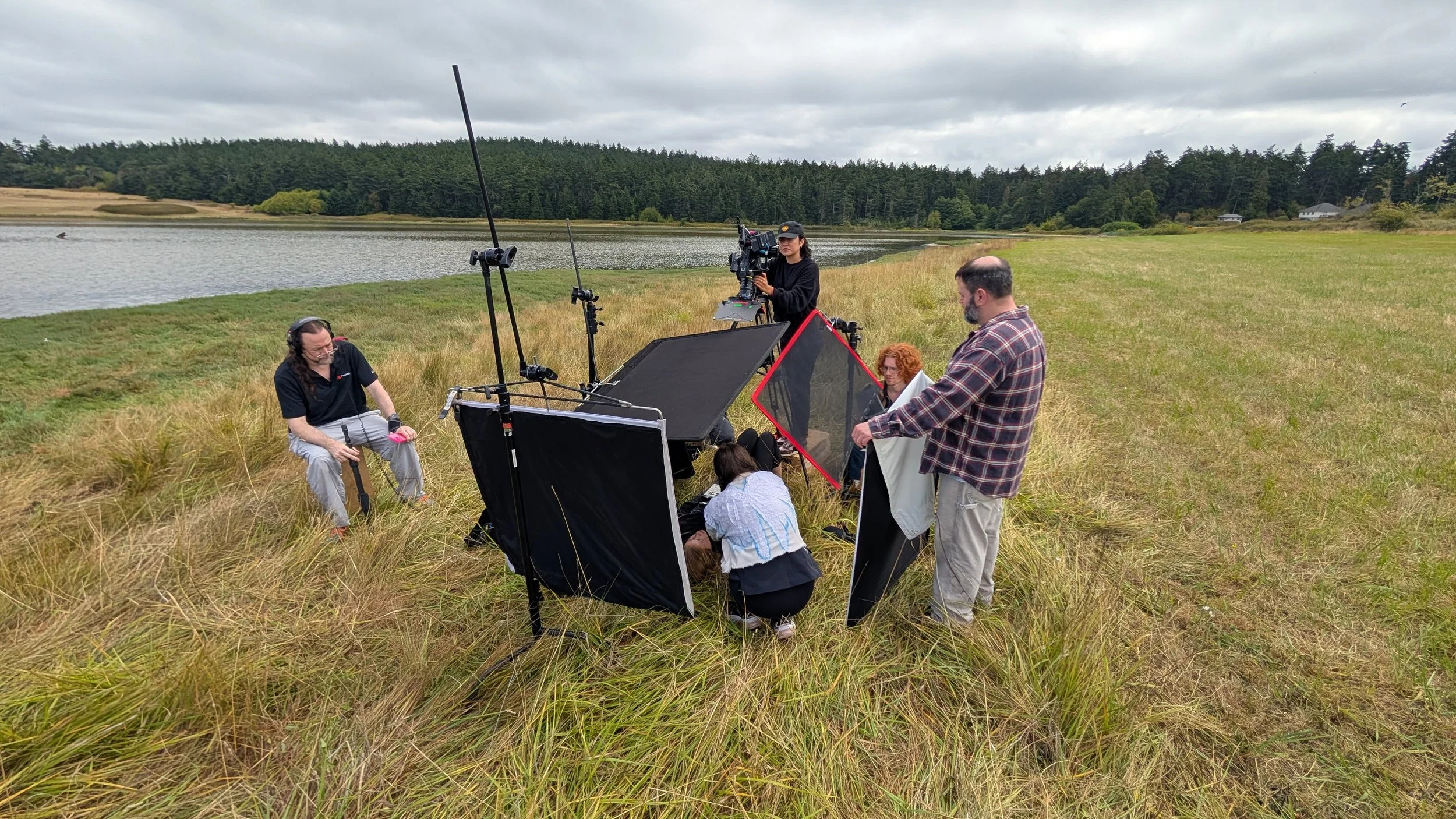 All hands on deck for a complicated setup to work around bright sun for a key shot