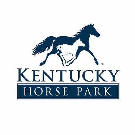 Logo of Kentucky Horse Park featuring a dark blue horse and a white foal.