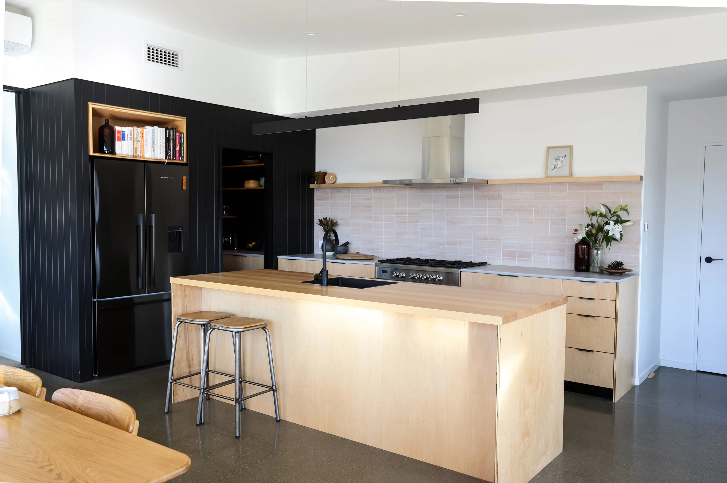 Custom kitchen with Maple veneer and a solid Maple timber