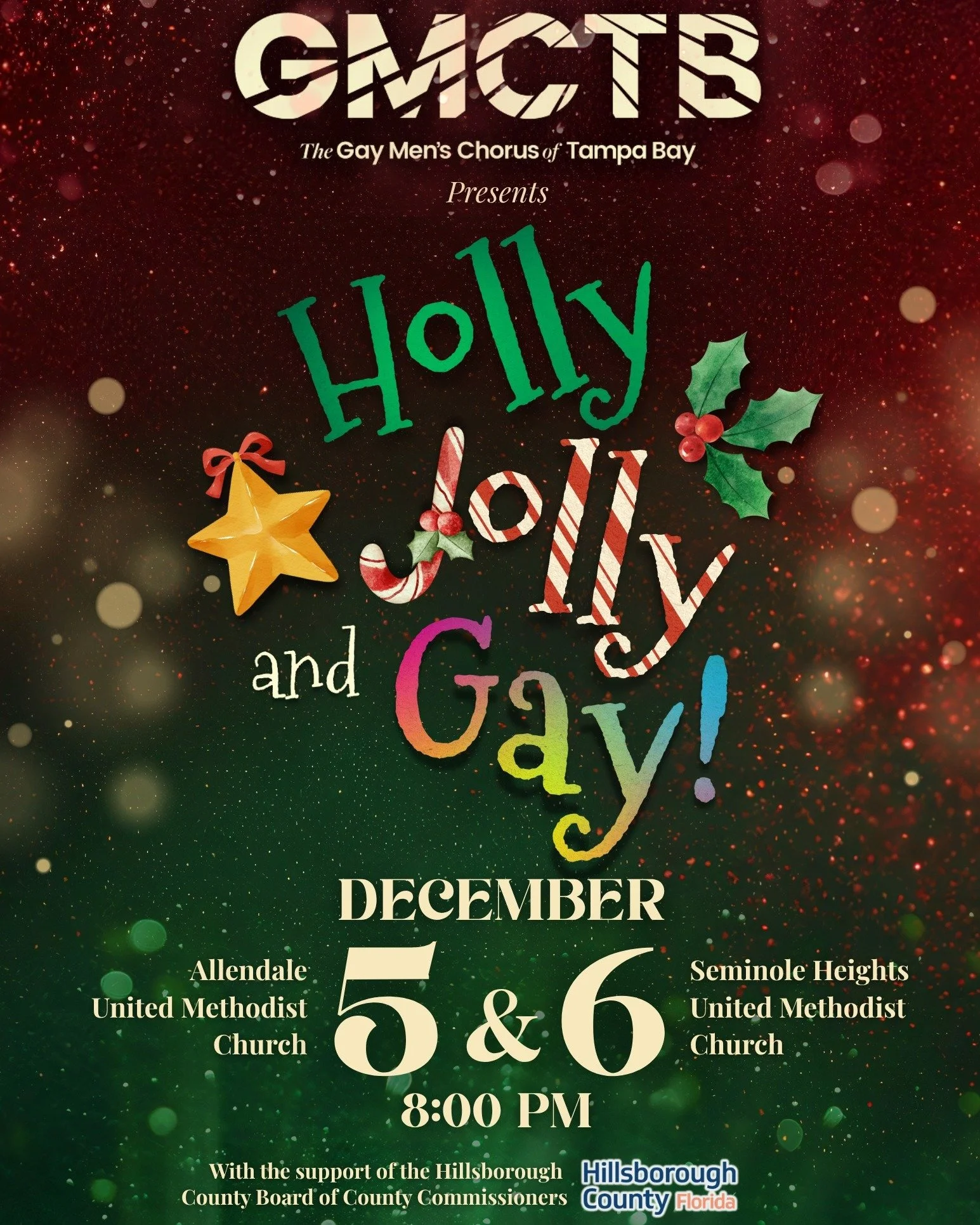 The bells are ringing! Join GMCTB for our holiday spectacular &quot;Holly, Jolly and Gay!&quot; featuring beloved holiday standards and more!
📅 Fri Dec 5 at 8pm | Allendale UMC
📅 Sat Dec 6 at 8pm | Seminole Heights UMC
Get 10% off tickets with code
