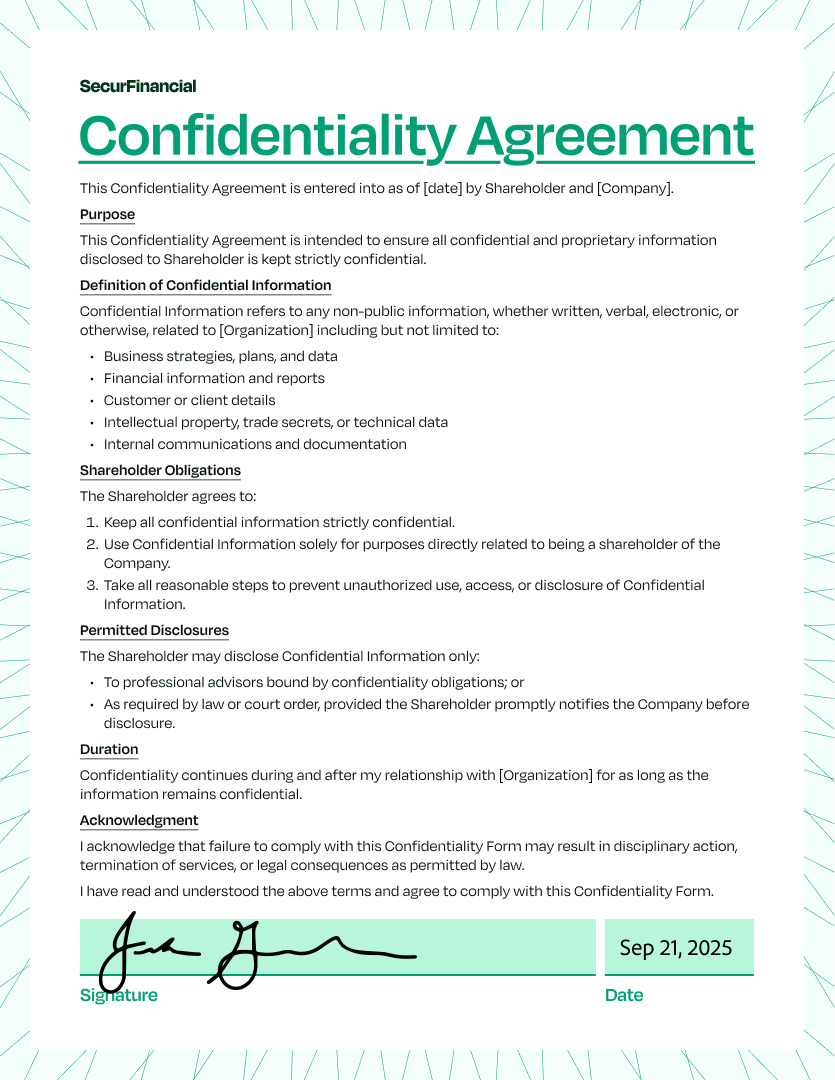 FSI demo assets included an annual earnings report, balance sheet, investment guide cover page, and confidentiality agreement.