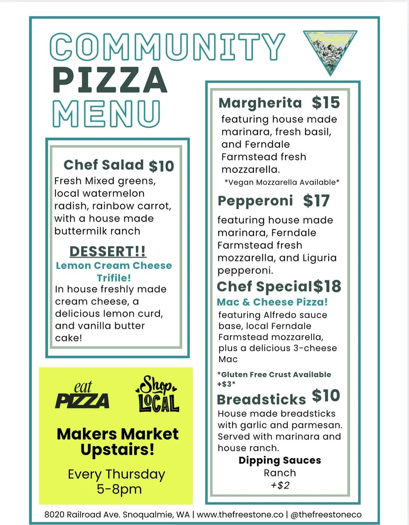 Hi everyone! We have pizza night every Thursday 
We believe in supporting local! Grab some pizza and shop at our makers market featuring local artisans, artists, and crafters.

#pizzanight #supportlocal #supportsmallbusiness