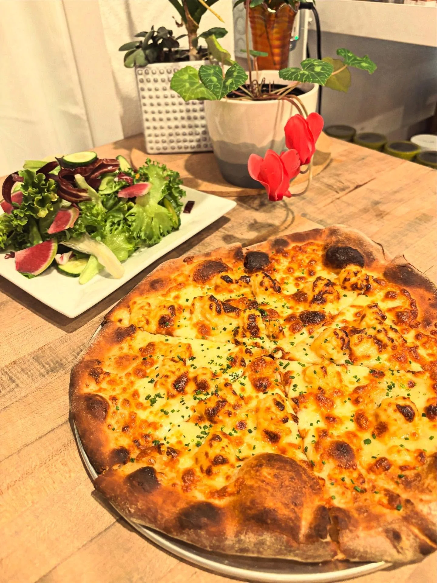 Happy pizza night! We&rsquo;ve got a Mac and Cheese pie tonight! Come get #cheesy with us 🧀 💕