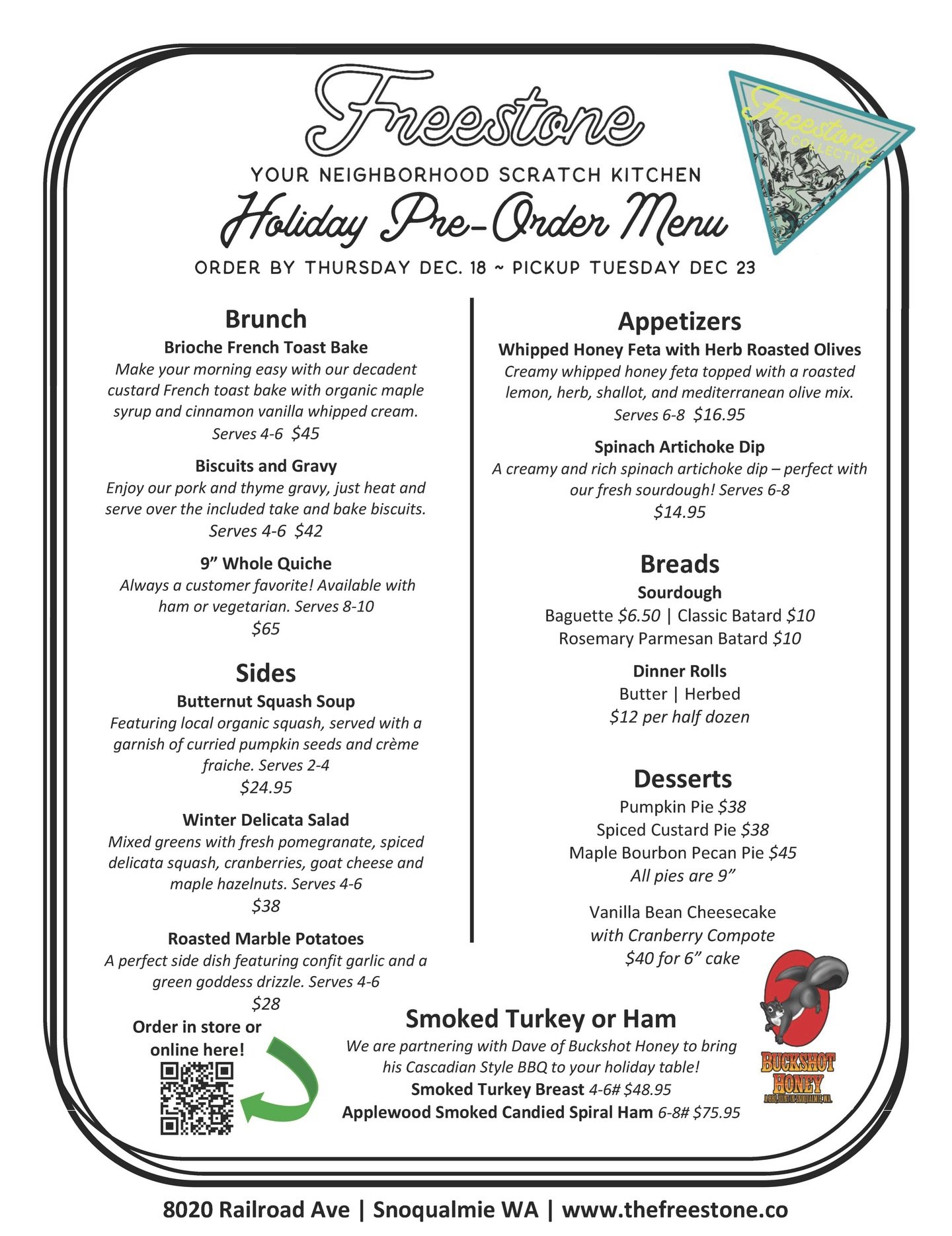 Our holiday menu preorders are open until December 18th 🤍
This year, we&rsquo;ve also added an option to donate toward a holiday meal for a local family impacted by the recent flooding.

If you&rsquo;d like to help provide a holiday meal, you can ad