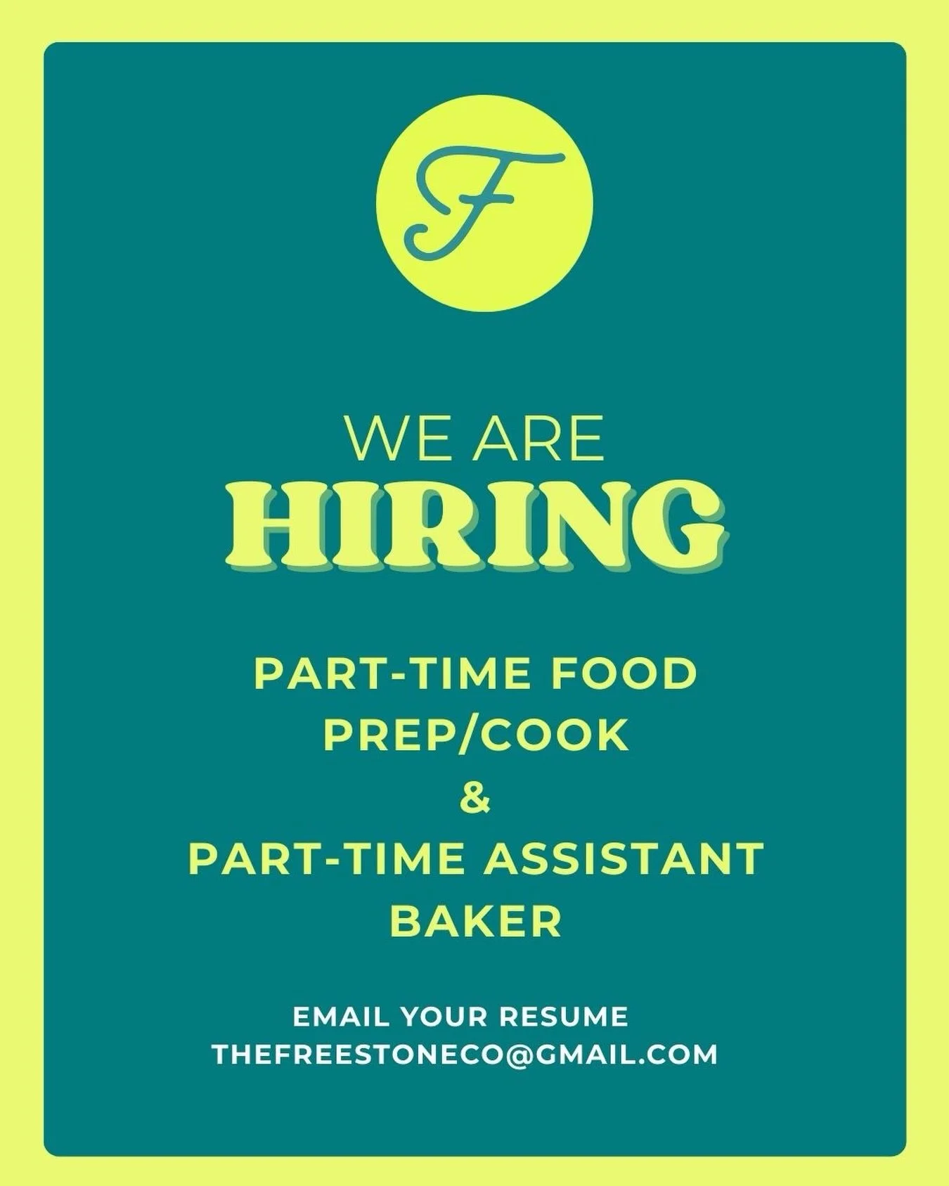 Freestone Collective is a local kitchen + caf&eacute; + market focused on locally sourced, artisanal goods. We&rsquo;re currently hiring for two part-time positions: Food Prep / Prep Cook and Assistant Baker.

The Food Prep / Prep Cook supports caf&e