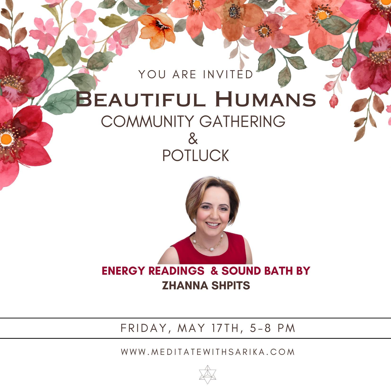 Join our upcoming community potluck and satsang in Milpitas, California. DM for address! 

🌟Program: An Enchanted Evening with our guest speaker, Zhanna, Founder of Humming Bird Academy where impossible becomes possible!

5:00 Arrive - meet and gree