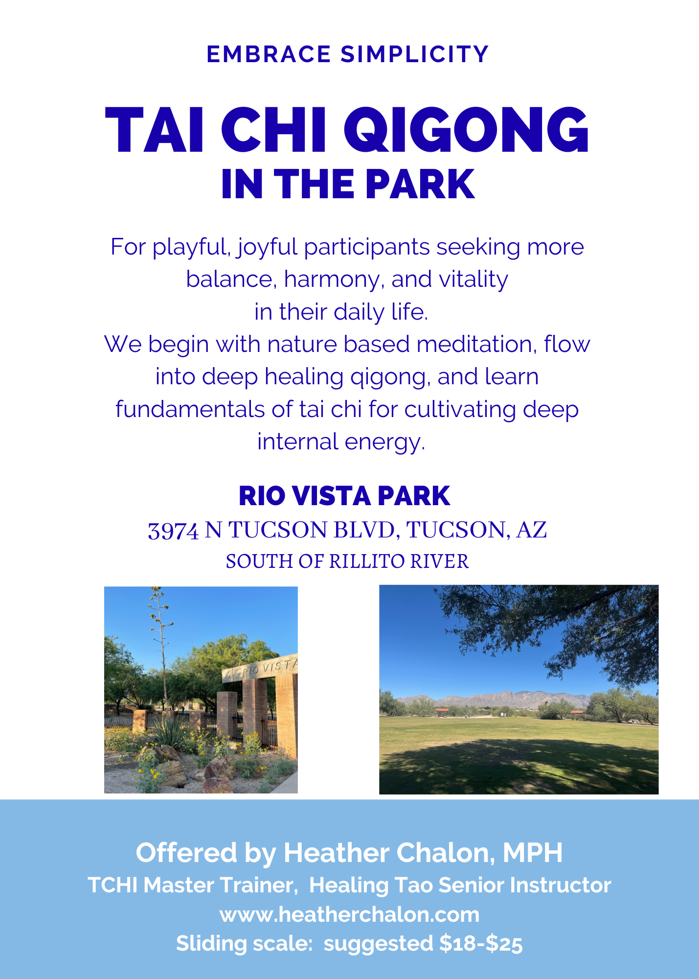 Fall and winter 2026 Tai Chi Qigong classes Tucson