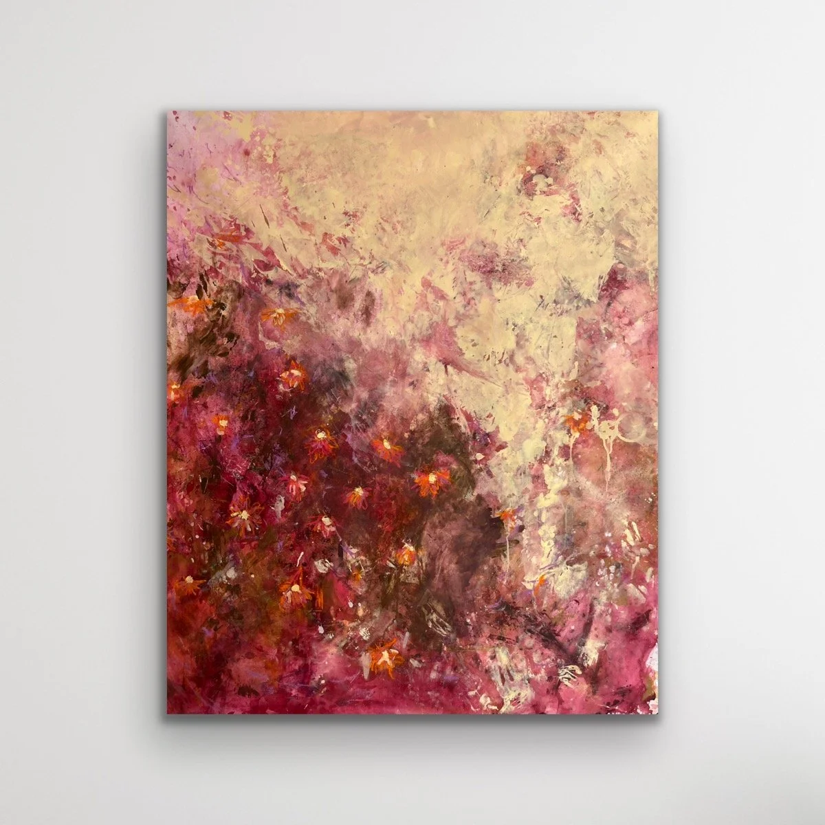 118 x 145 cm abstract landscape painting by Australian artist Chantelle Stewart, acrylic and mixed media on canvas.