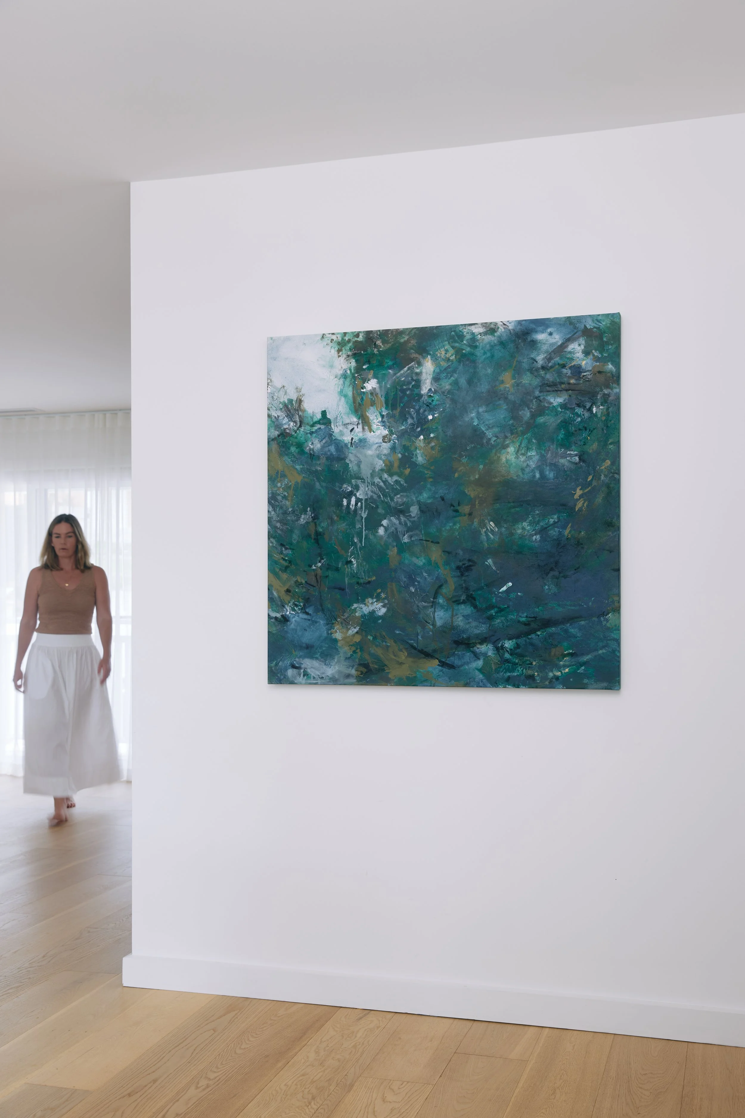 100 x 100 cm abstract landscape painting by Australian artist Chantelle Stewart, acrylic and mixed media on canvas.