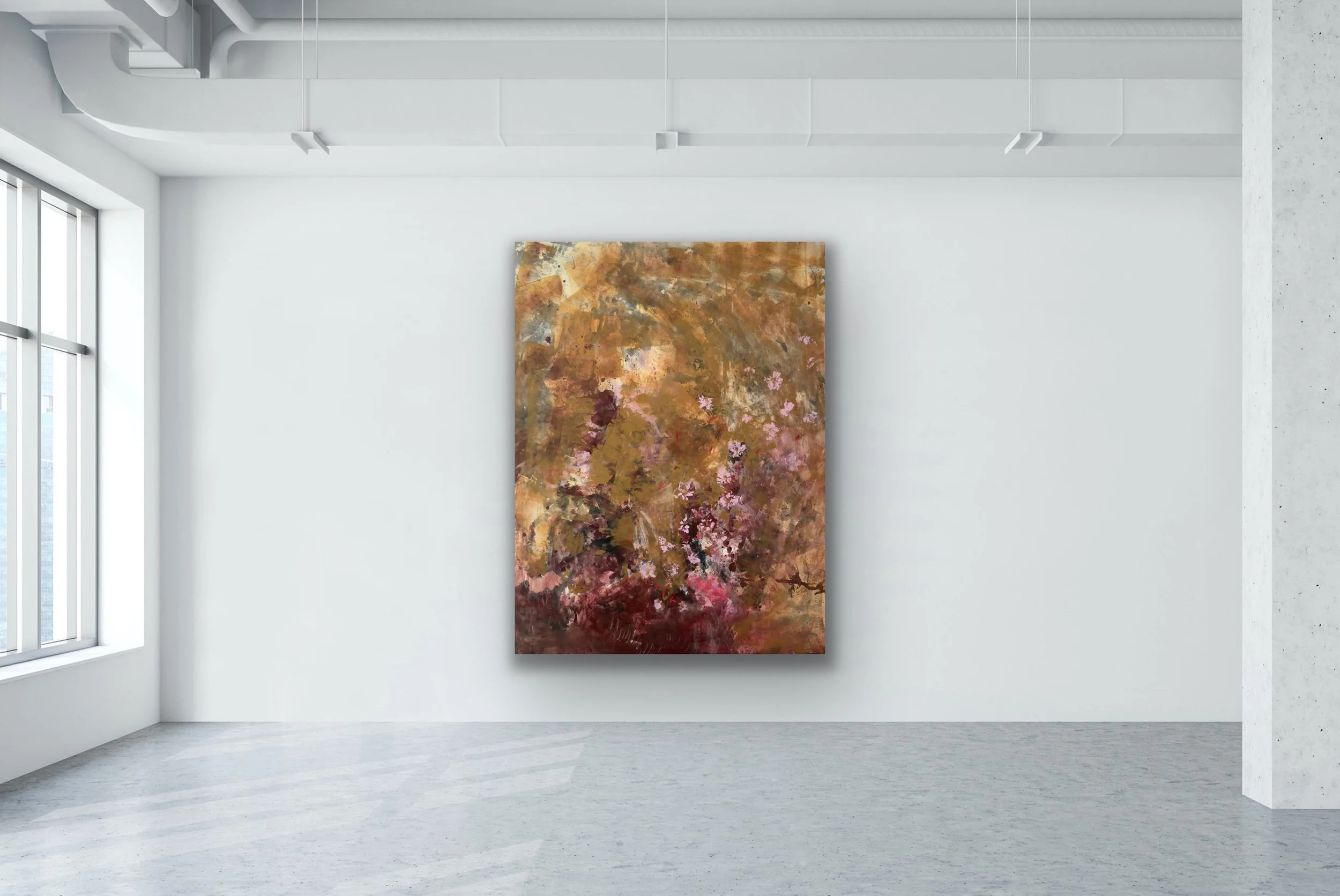 120 x 150 cm abstract landscape painting by Australian artist Chantelle Stewart, acrylic and mixed media on canvas.