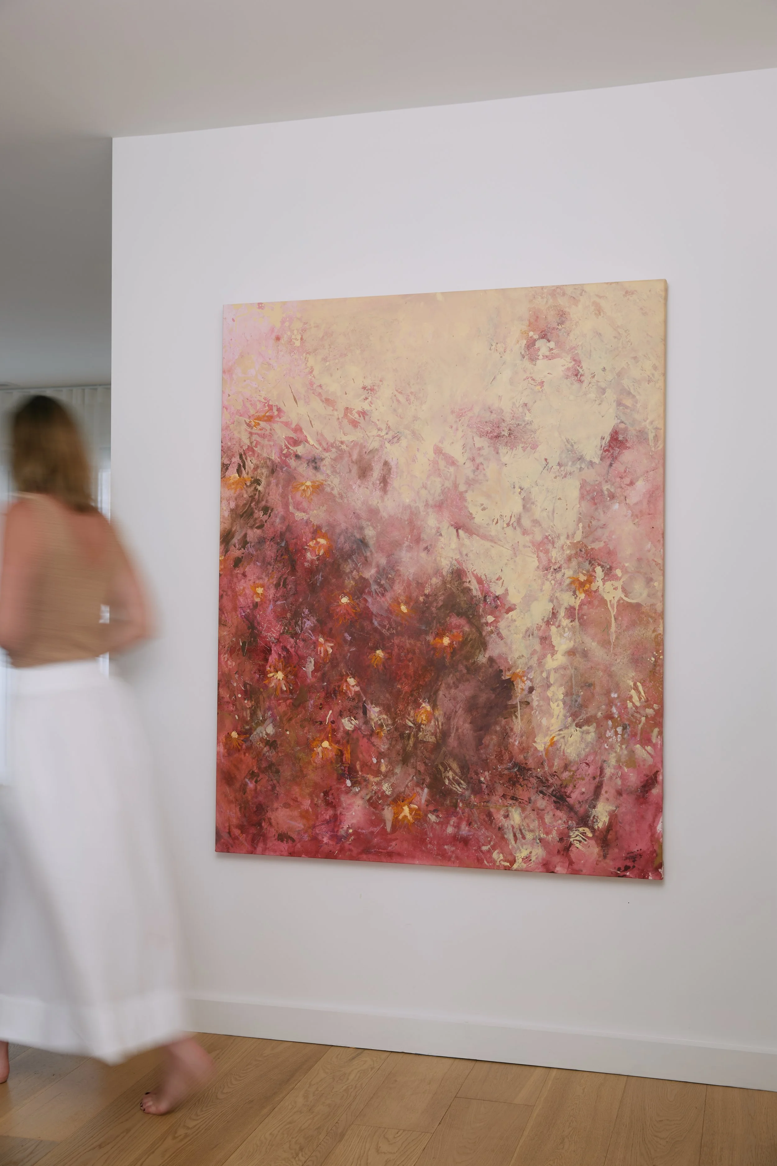 118 x 145 cm abstract landscape painting by Australian artist Chantelle Stewart, acrylic and mixed media on canvas.