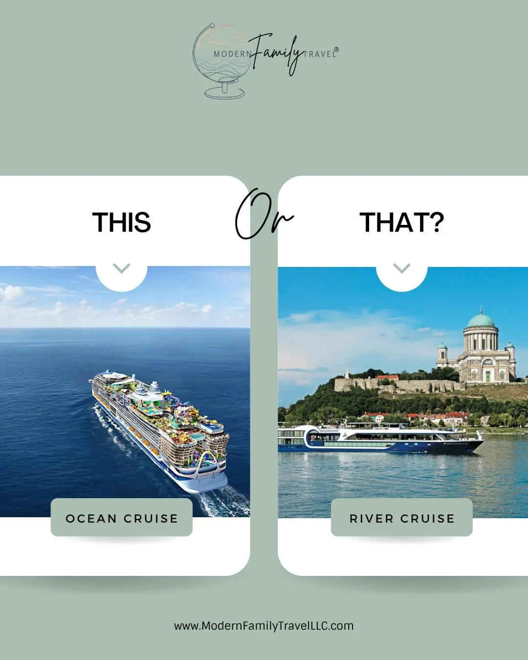 Ocean cruising and river cruising are very different types of travel. 

Generally ocean cruising means larger ports, sailing distances far from land, more &quot;hardware&quot;-type amenities on board (think slides, activities, entertainment). More op