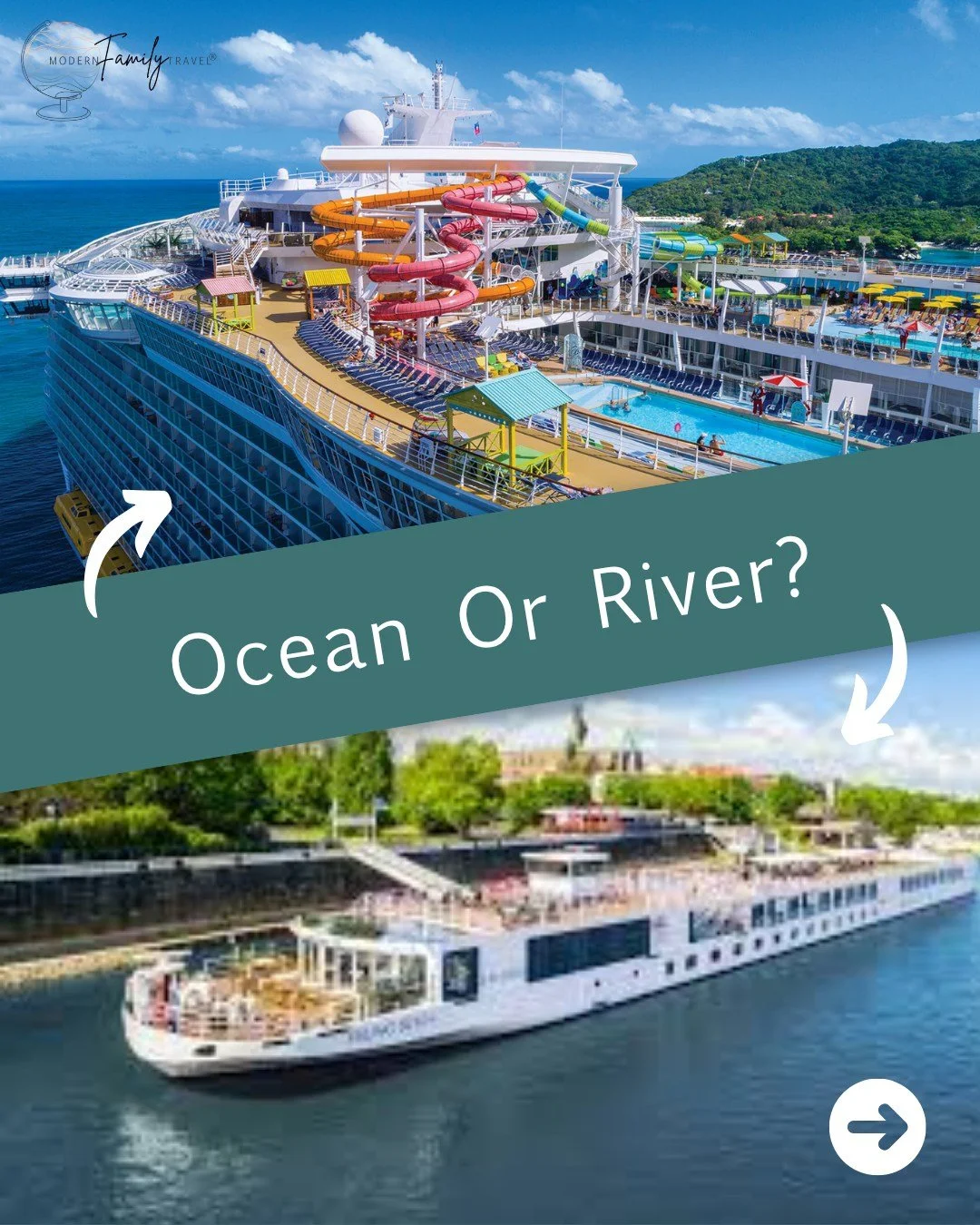The great debate: River Cruise 🚤 vs. Ocean Cruise 🚢

Both are AMAZING - but they're very different experiences! Here's a high level way to choose:

🏰 RIVER CRUISE (Viking) is perfect if you:
✅ Love history, culture &amp; architecture
✅ Want to wak