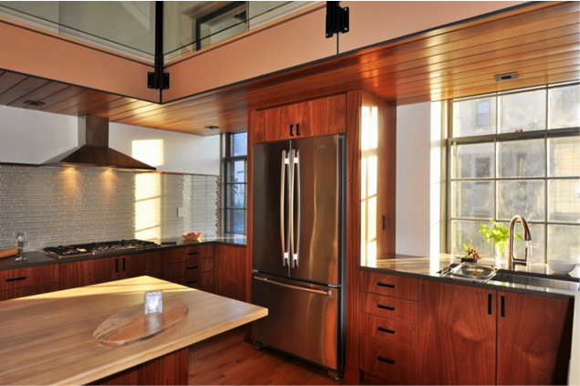 Detail photo of the completed kitchen.