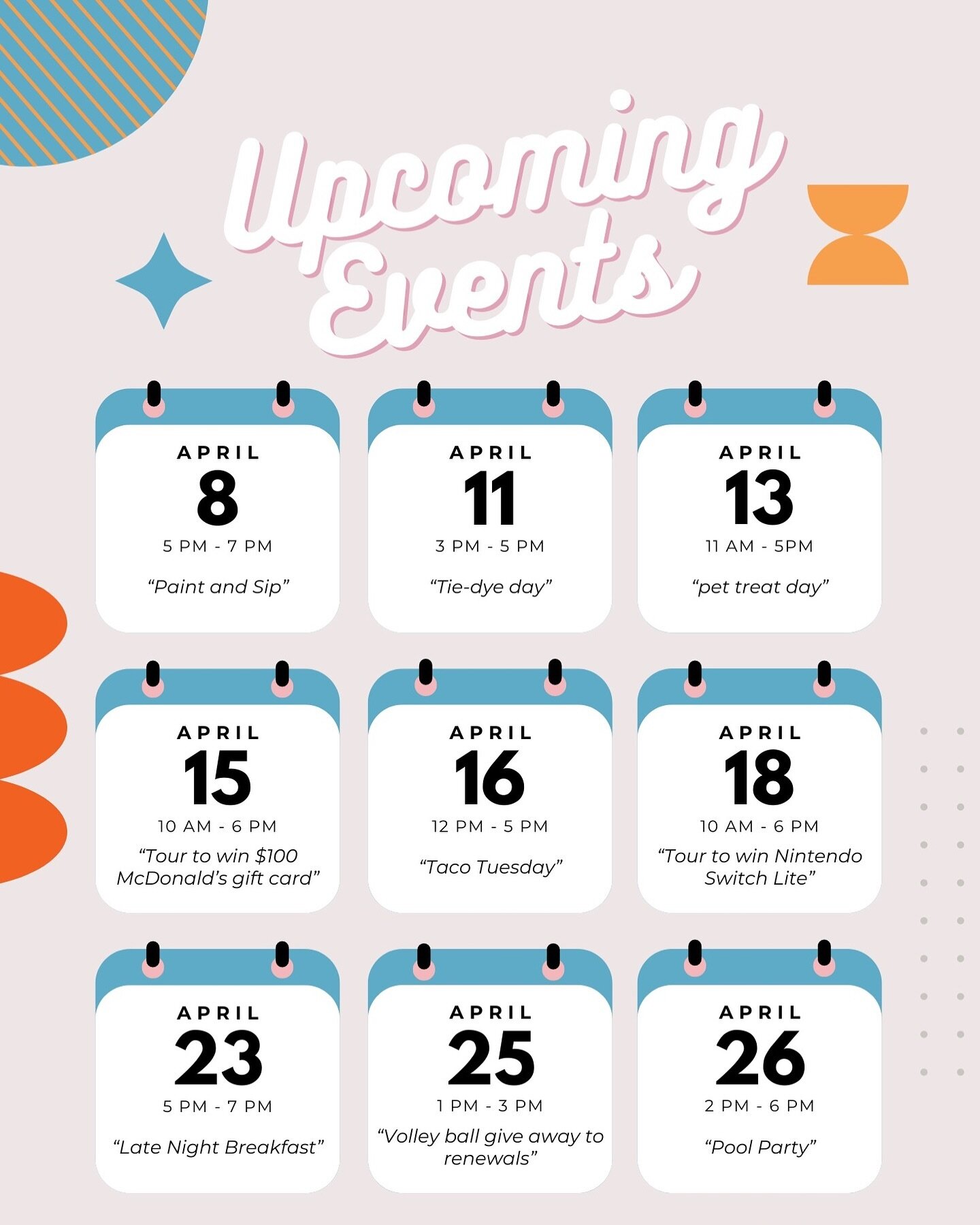 Upcoming events calendar! Don&rsquo;t forget to save the dates. 🗓️💙