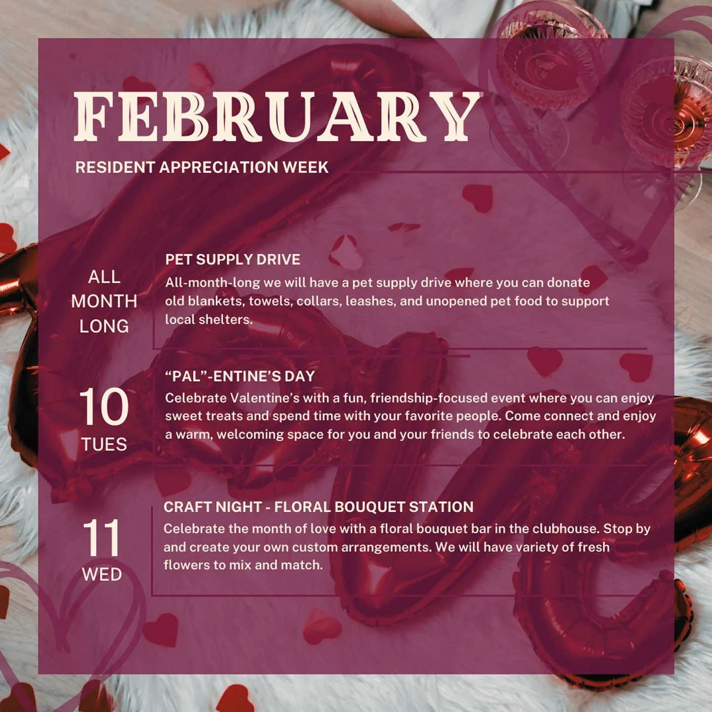New month, new plans. ✨ Check out what we have lined up for our February resident events and don&rsquo;t miss the fun! 🤩