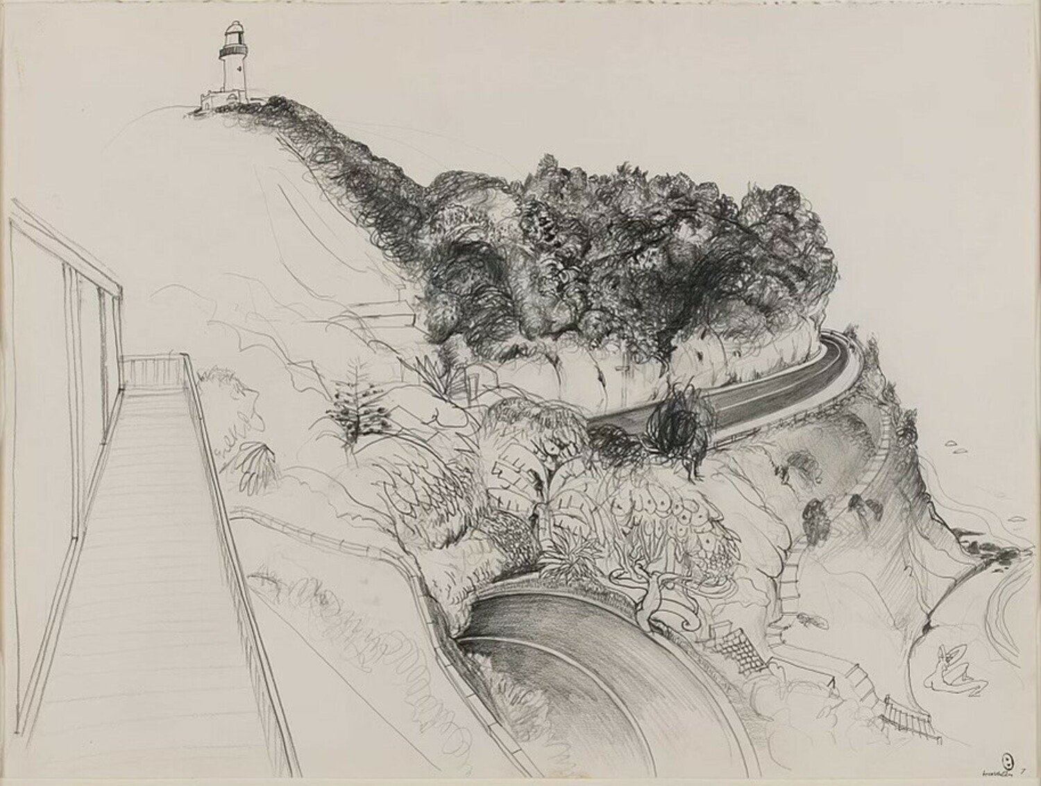 Wategos Beach, Holiday Suite 7 by Brett Whiteley, 1989. Pencil on paper, 55 x 73 cm.