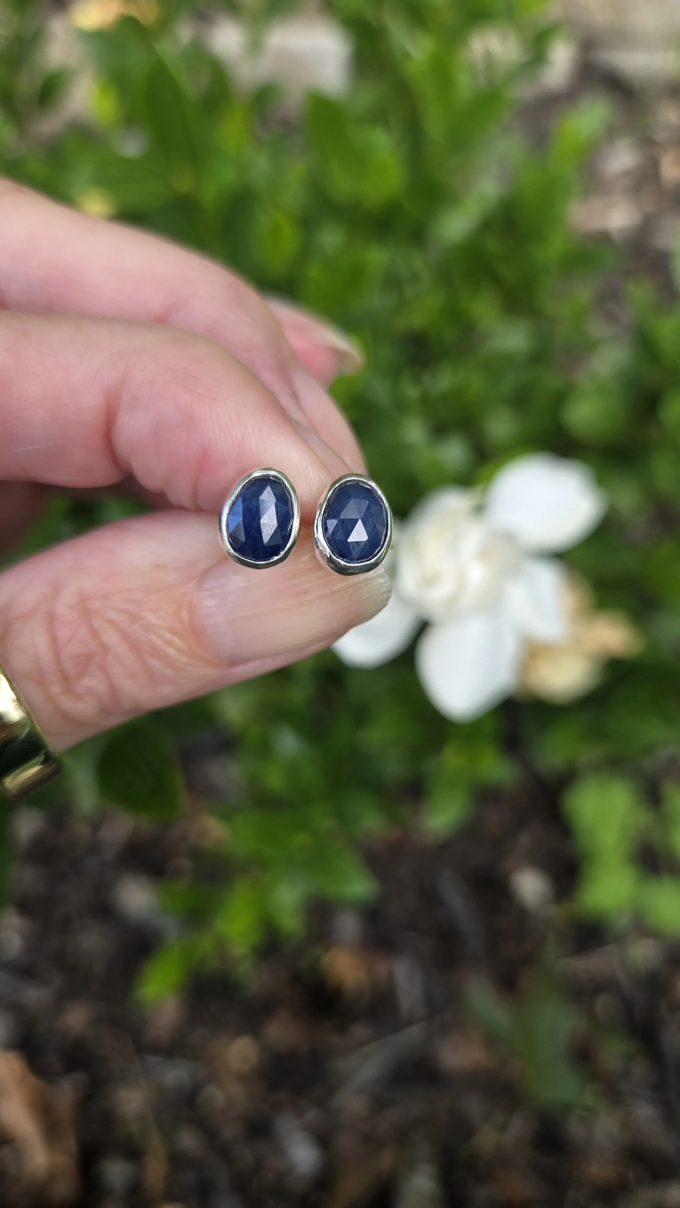 Sapphire and Sterling Silver Earrings