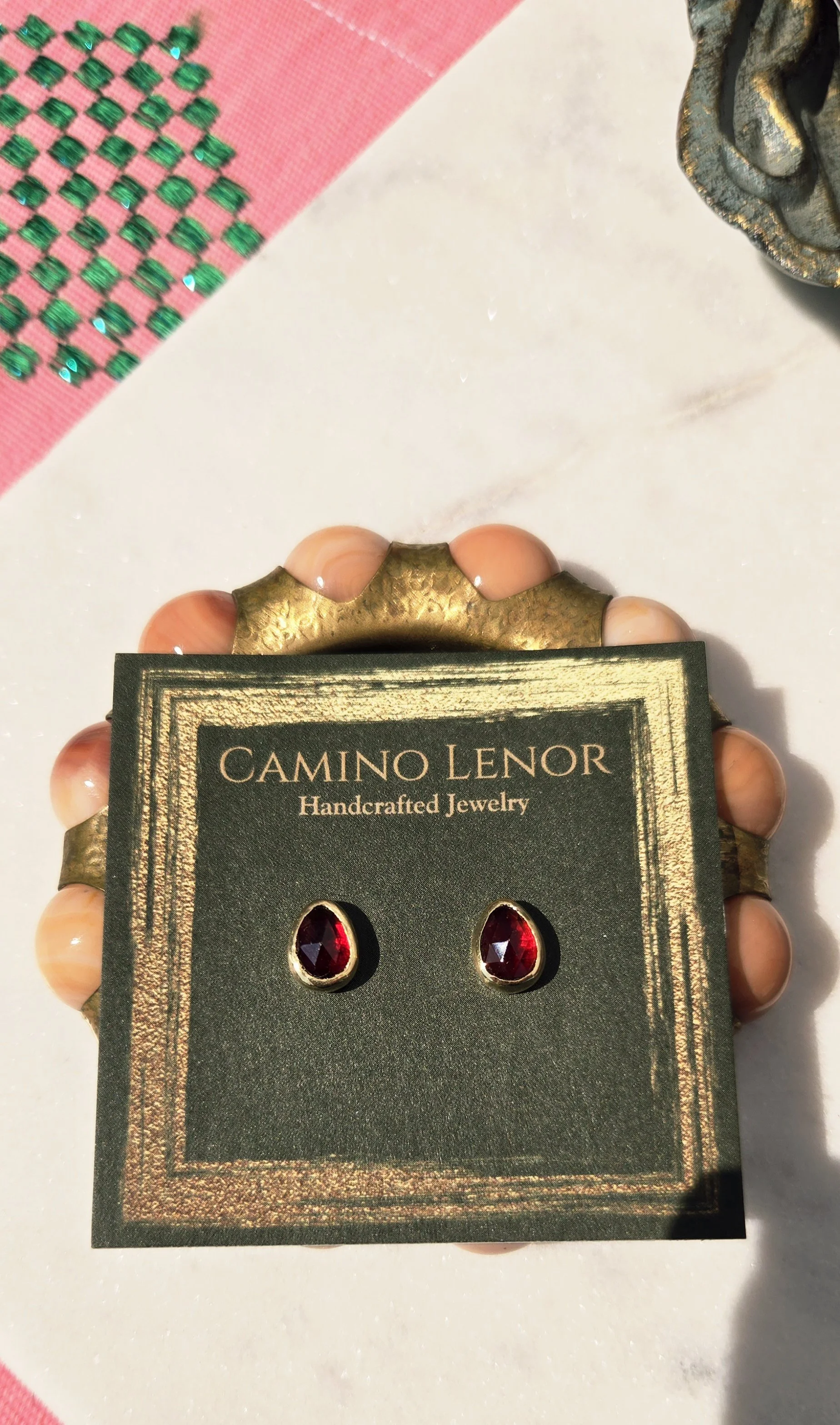 Yellow Gold and Sterling Silver Garnet Earrings