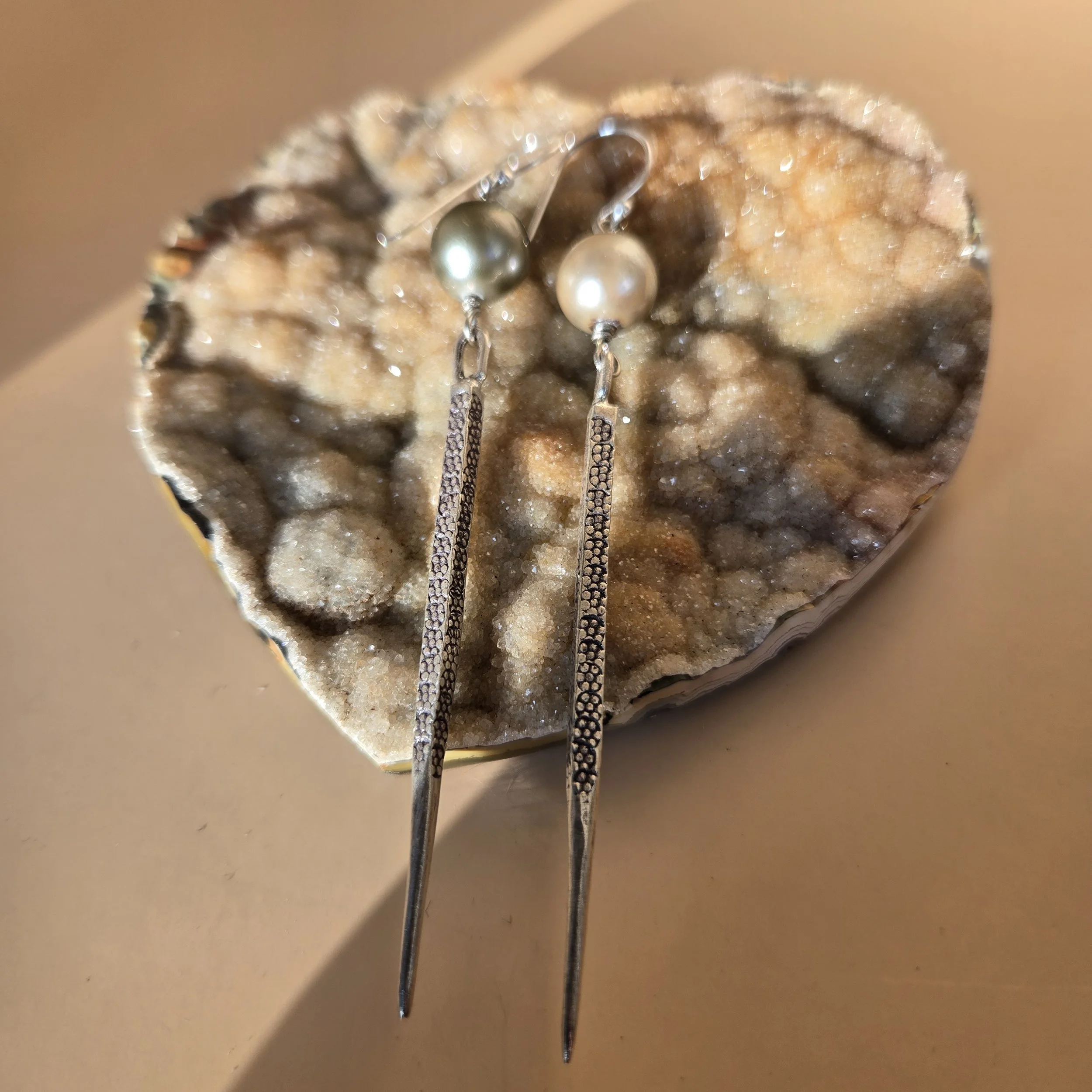 Freshwater Pearl and Sterling Silver Dagger Earrings