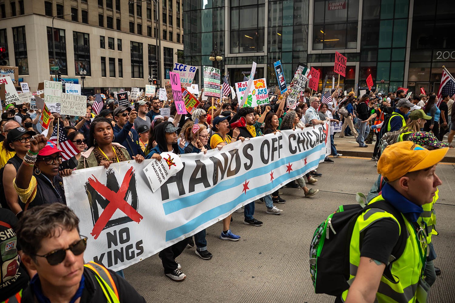 K'Von Jackson, for "Hundreds of Thousands March Against Trump" by Jim Daley