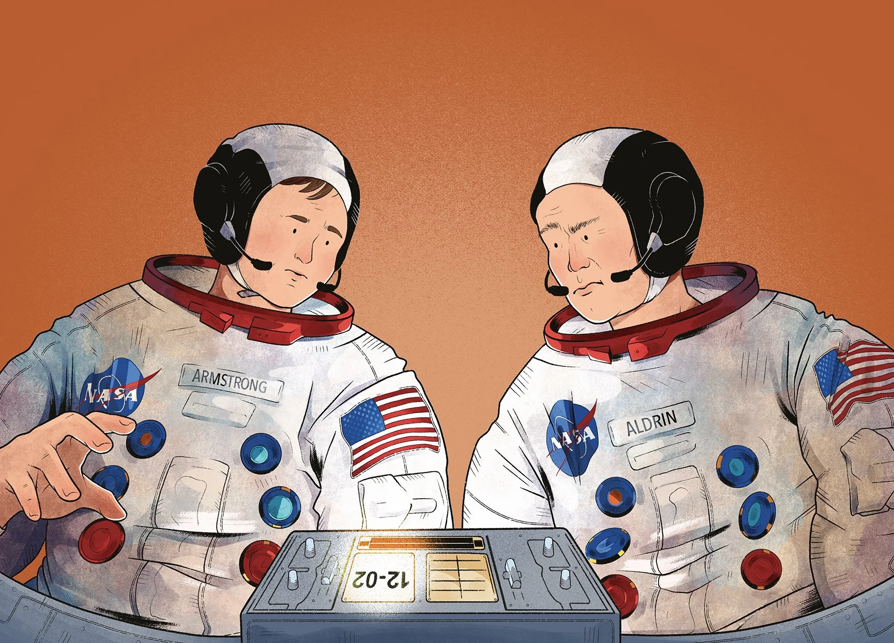 Illustration of Neil Armstrong and Buzz Aldrin from "Big Moments in Space" (Collins Big Cat, 2025)