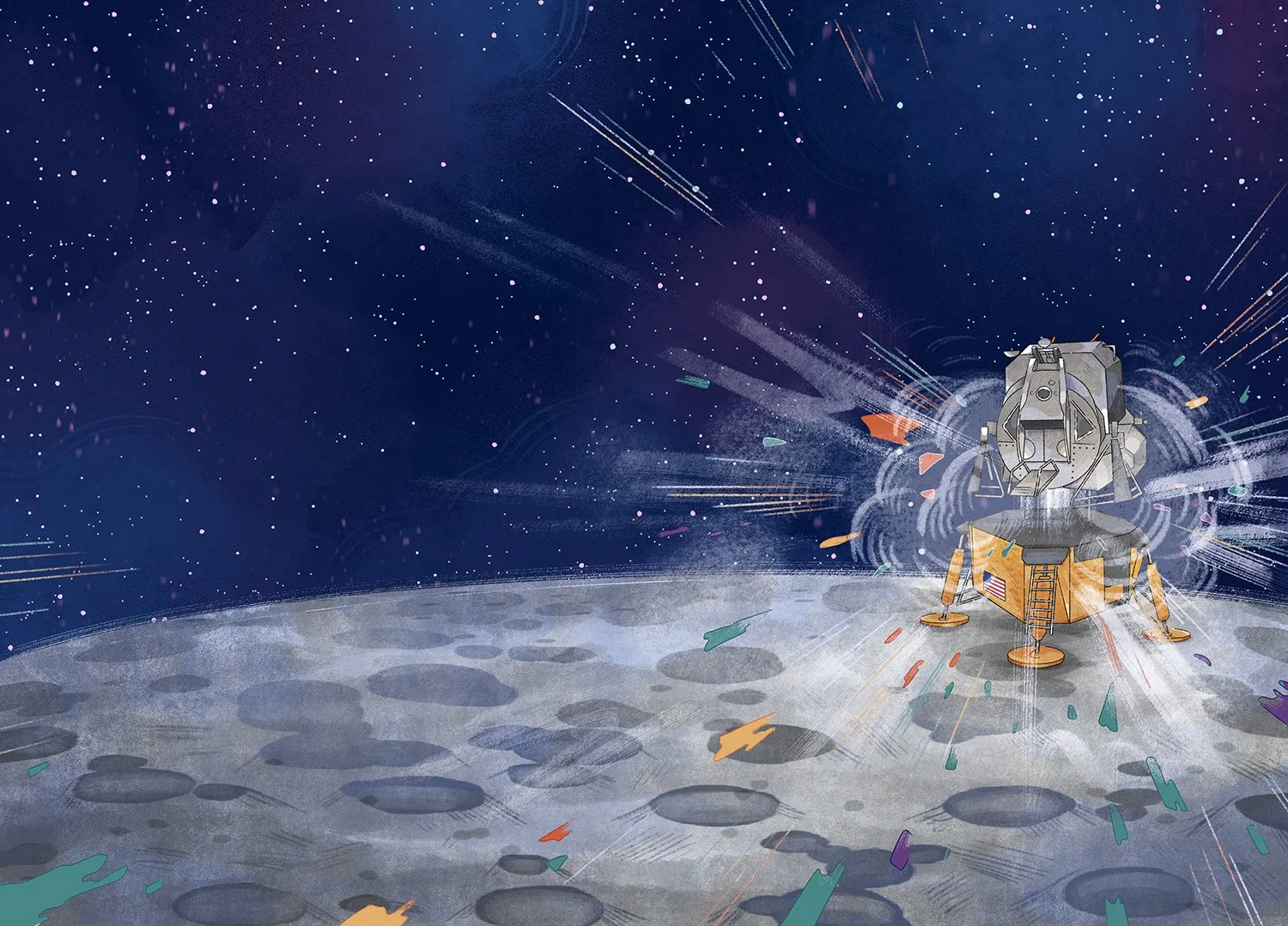 Illustration of Lunar Module Eagle (LM-5) from "Big Moments in Space" (Collins Big Cat, 2025)