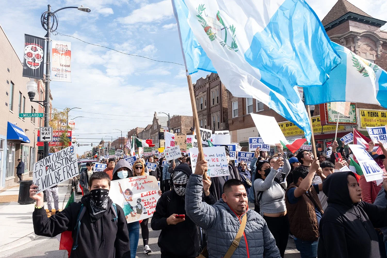 Miranda Ploss, covering a community demonstration in Little Village on Saturday, October 25, 2025